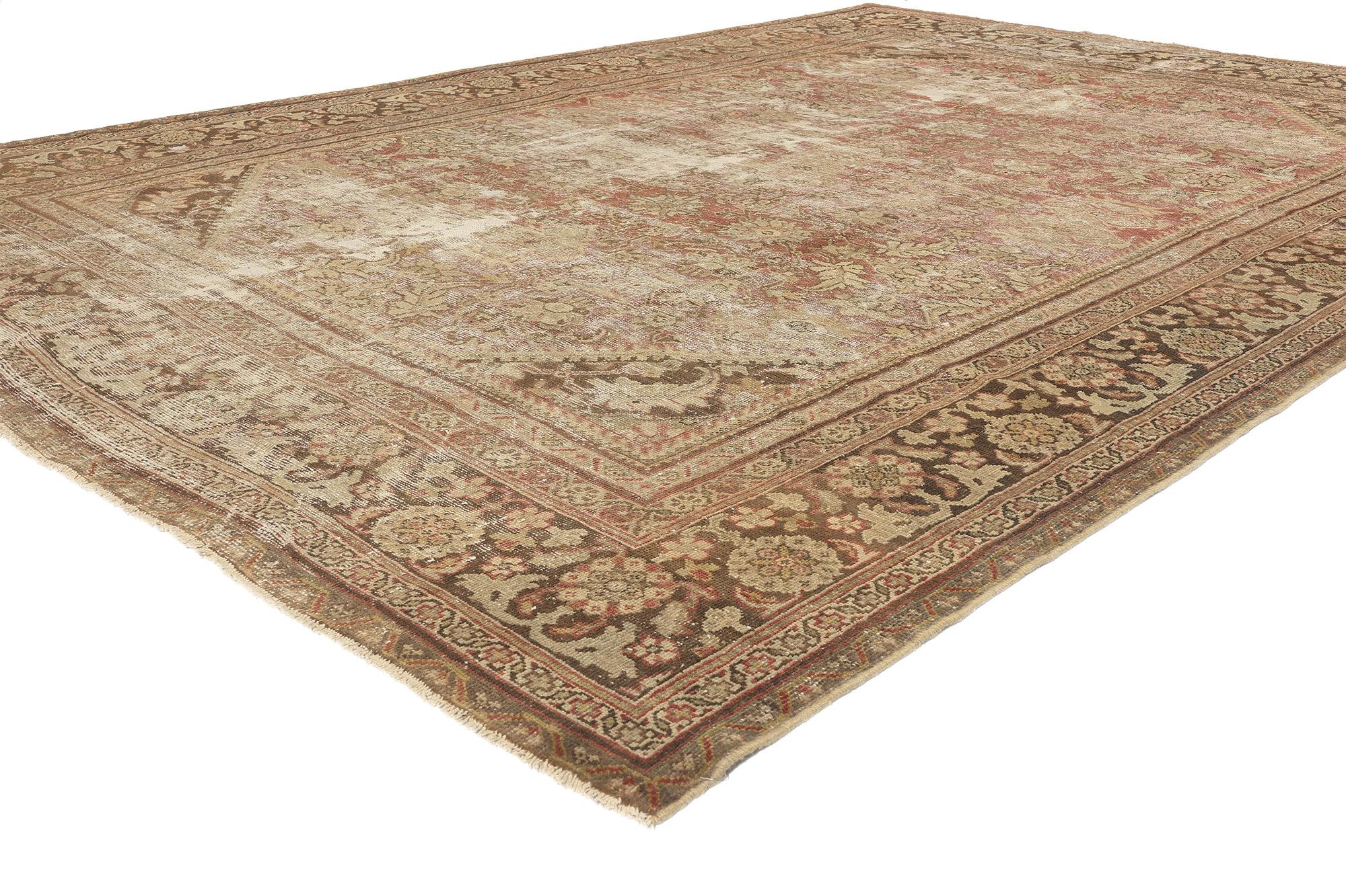 76822 Distressed Antique Persian Mahal Rug, 08'11 x 12'03. Distressed antique-washed Persian Mahal rugs are authentic pieces originating from the Mahallat region in central Northwestern Iran. These Mahal rugs undergo a specialized treatment process