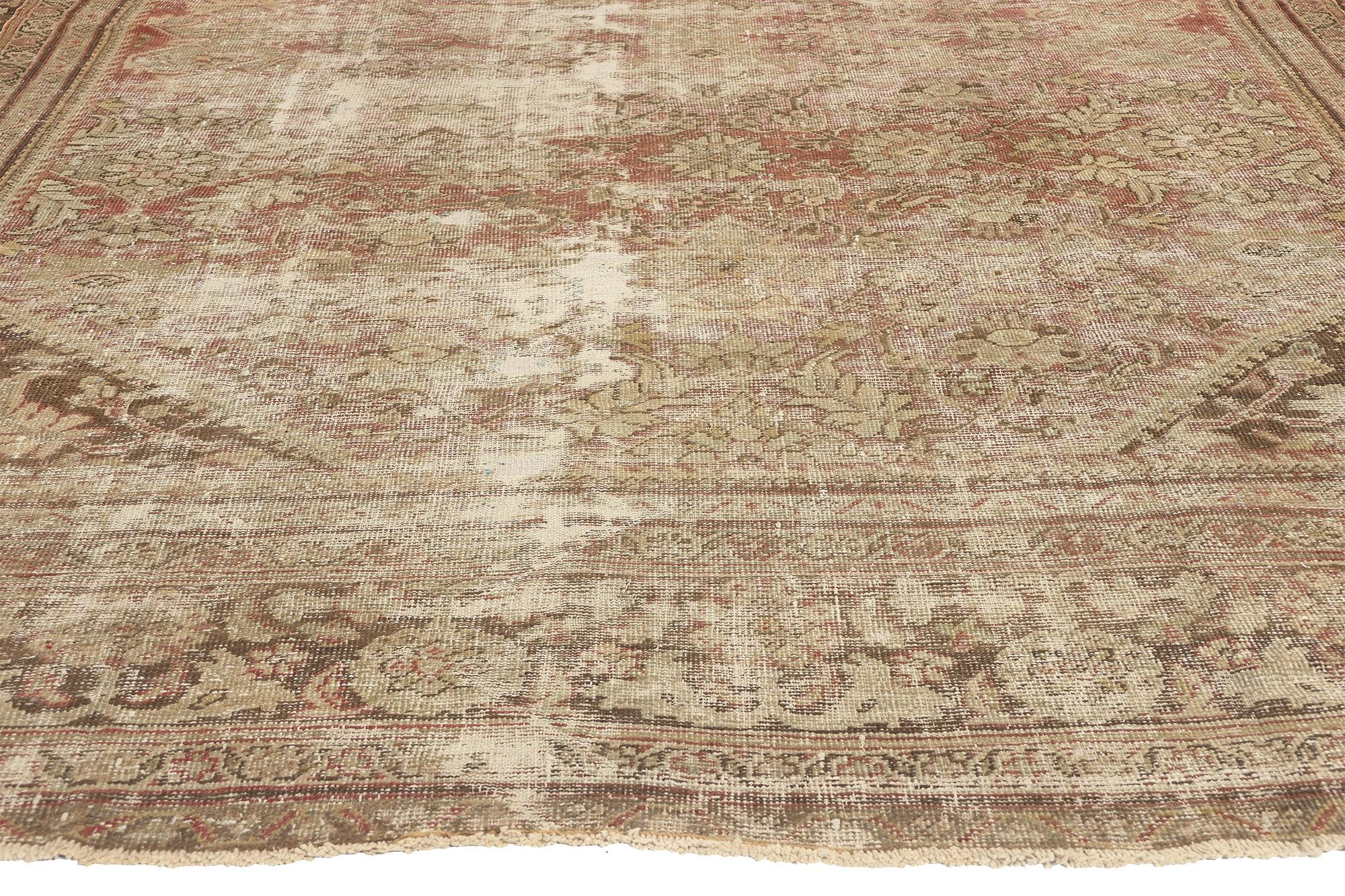Hand-Knotted Late 19th Century Distressed Antique Persian Mahal Rug For Sale