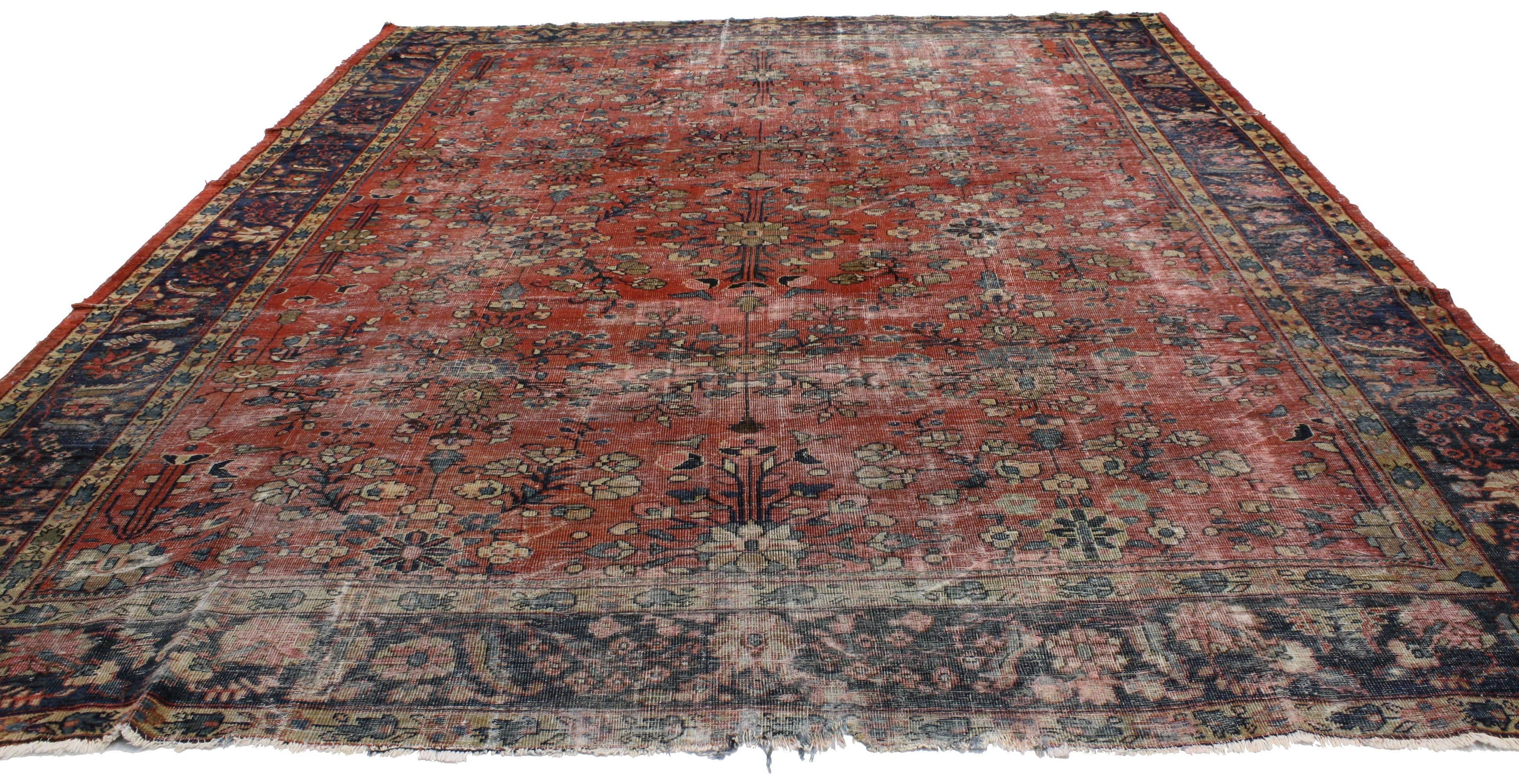 Hand-Knotted Distressed Antique Persian Mahal Rug with Modern Industrial Style For Sale