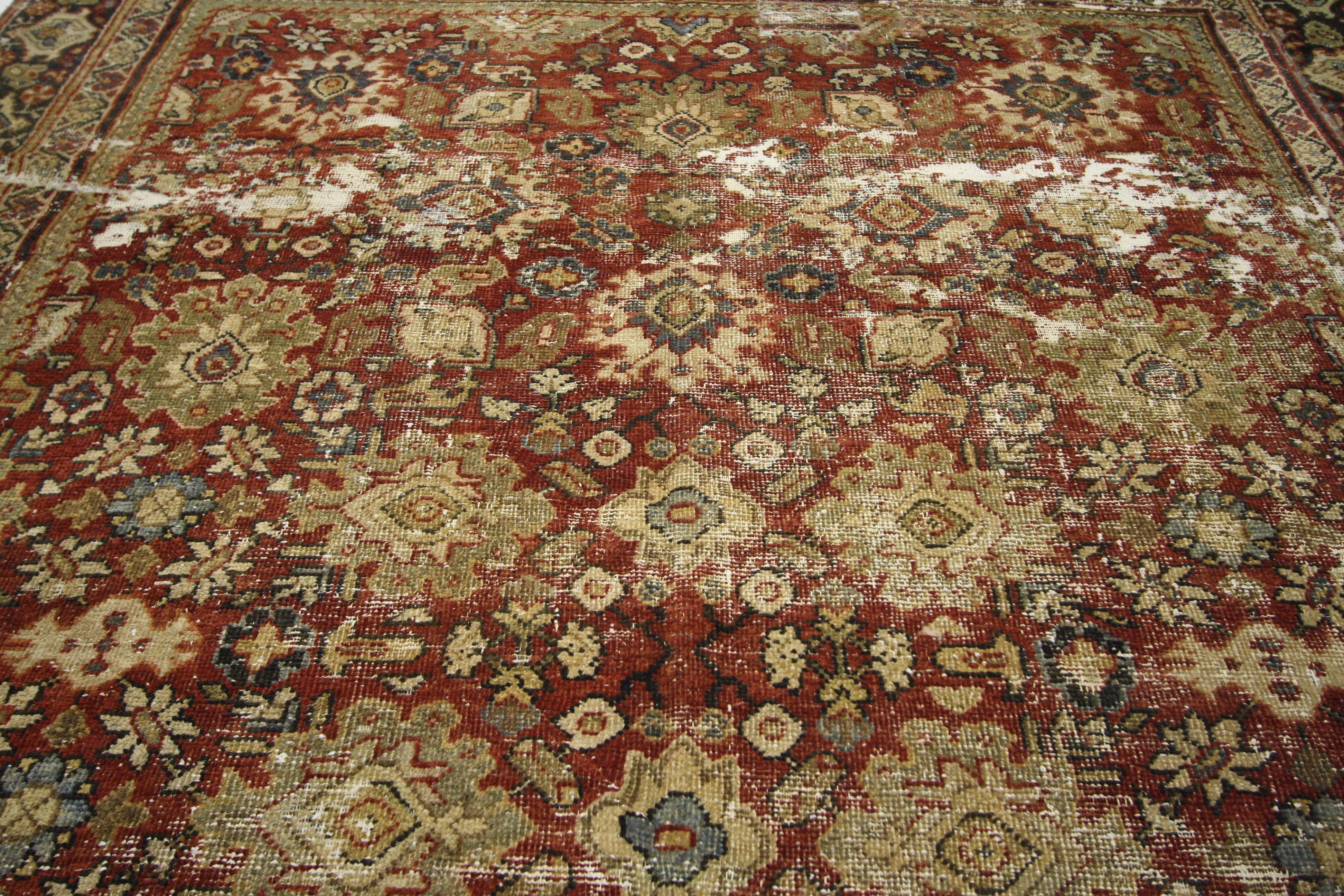 Hand-Knotted Distressed Antique Persian Mahal Rug with Traditional English Rustic Style  For Sale