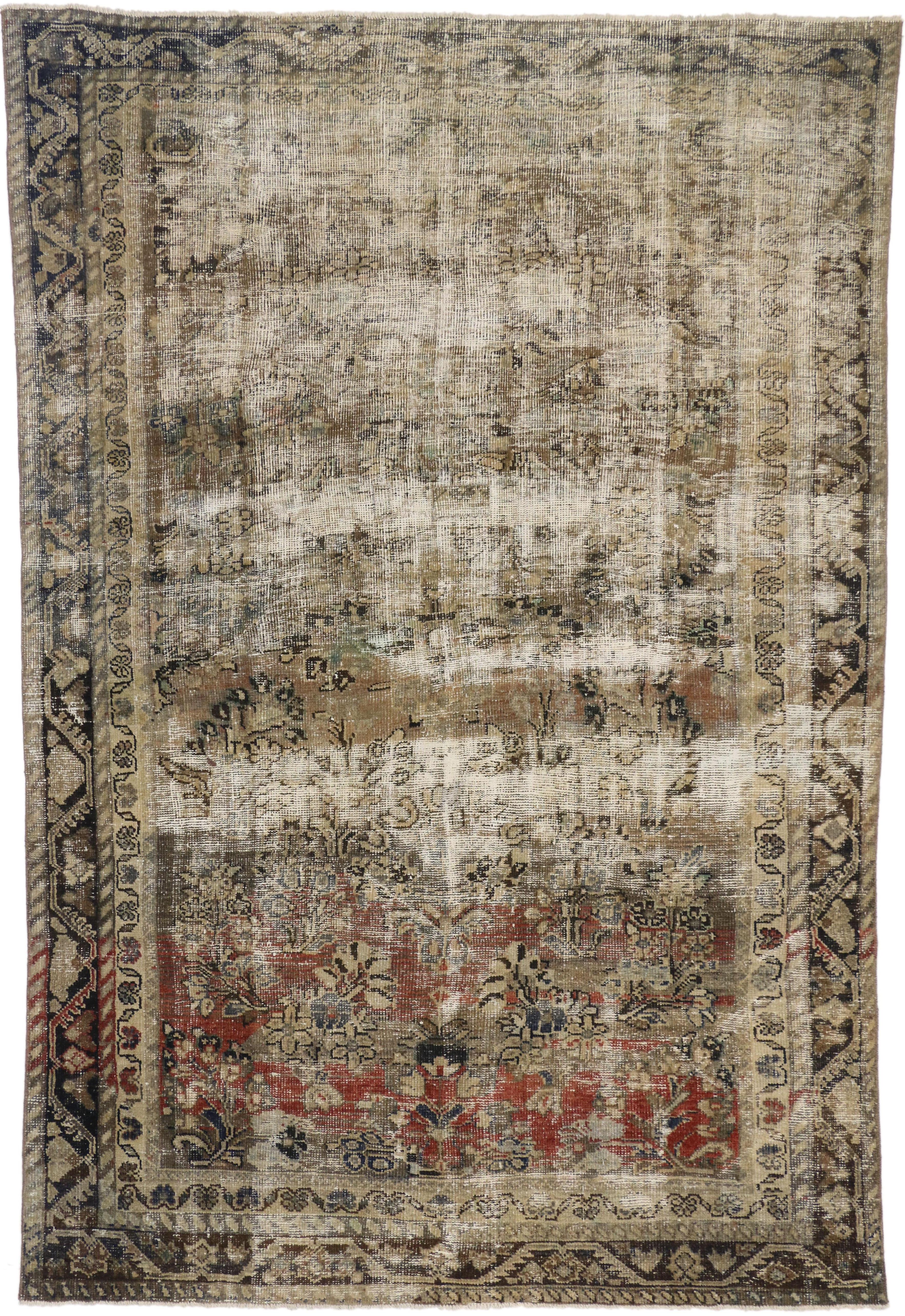 Traditional Rug Distressed Distressed Antique Mahal Persian Rug with Rustic Adirondack Style at ...