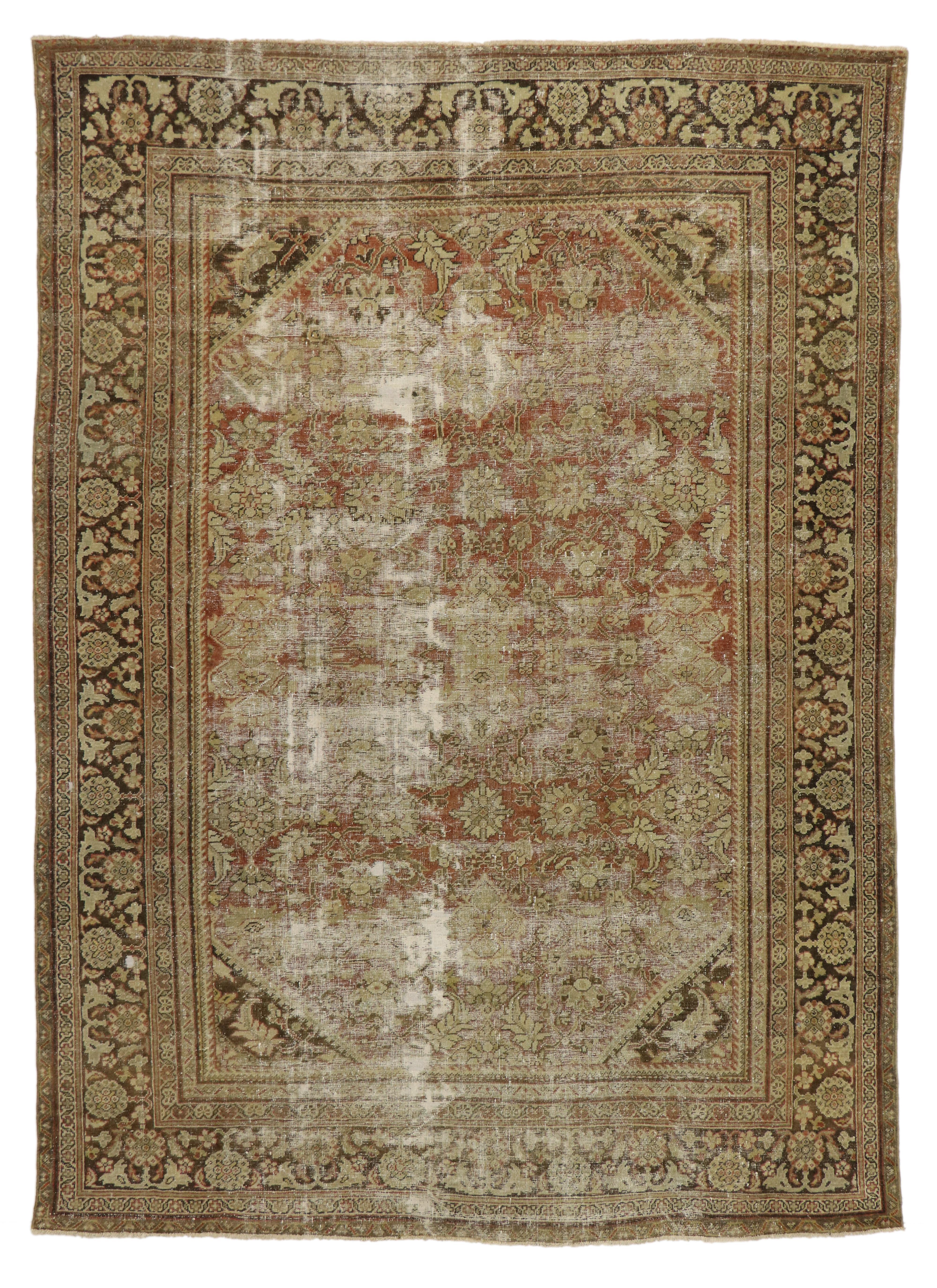 Distressed Antique Persian Mahal Rug with Modern Industrial Style