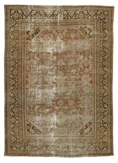Antiker persischer Mahal-Teppich im modernen Industriestil im Used-Stil, im Used-Stil