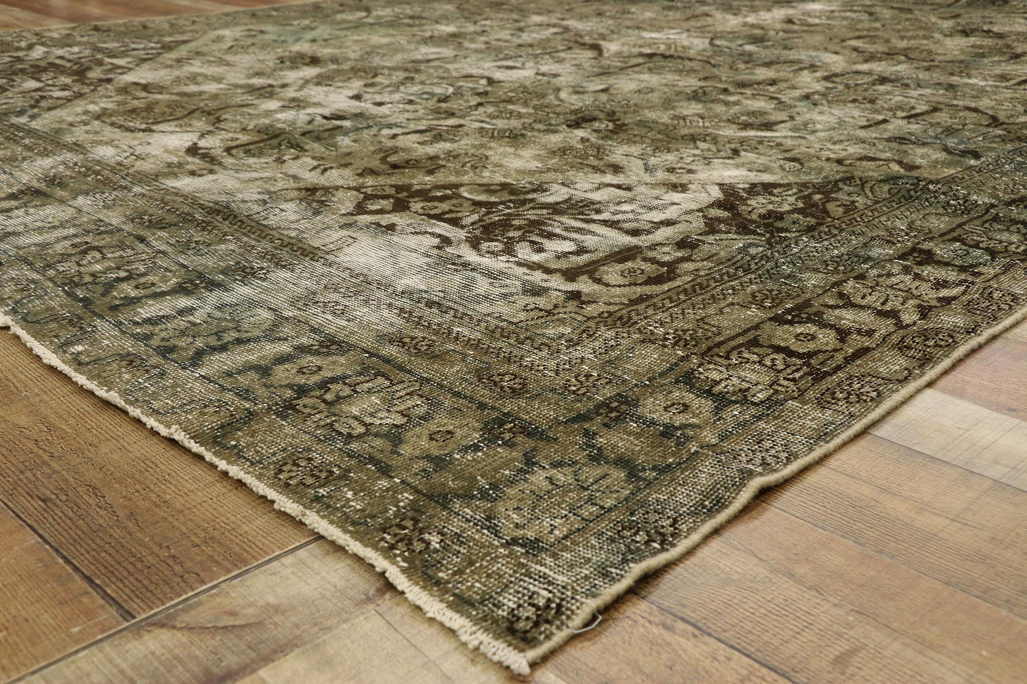 Distressed Antique Persian Mahal Rug with Modern Industrial Style In Distressed Condition For Sale In Dallas, TX