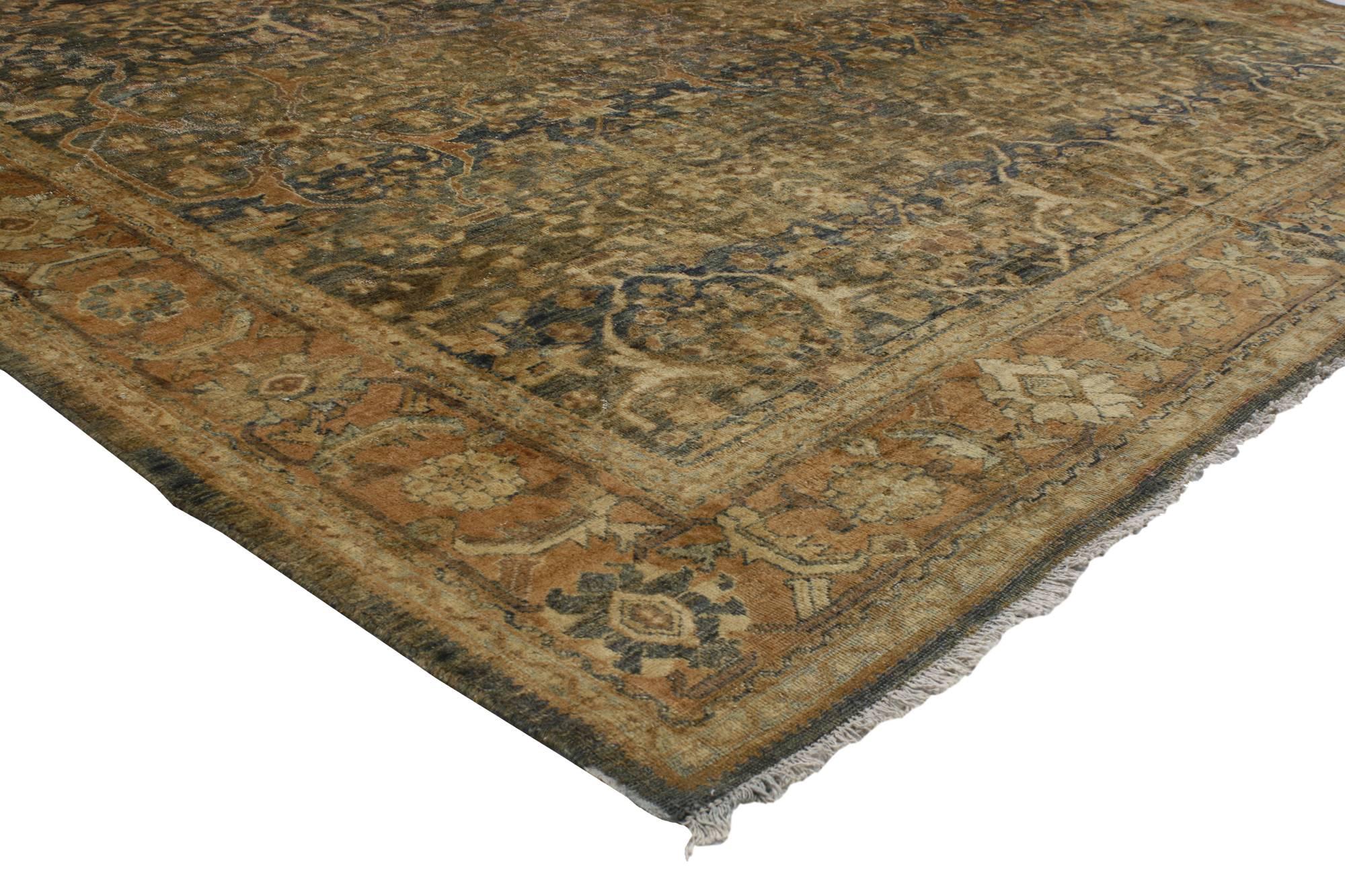 Arts and Crafts Distressed Antique Persian Mahal Rug with Rustic English Traditional Style