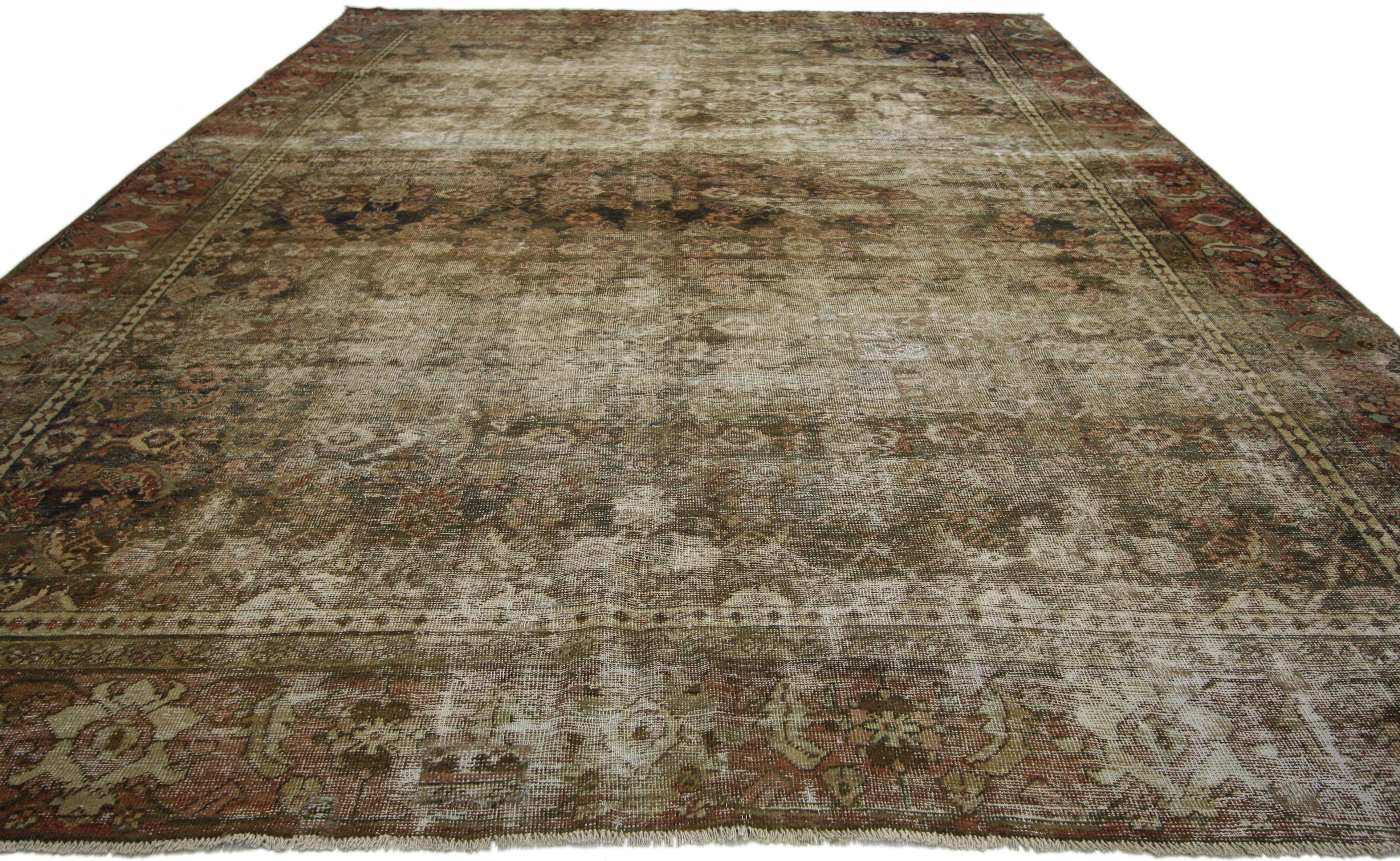 Hand-Knotted Distressed Antique Persian Mahal Rug with Modern Industrial Style