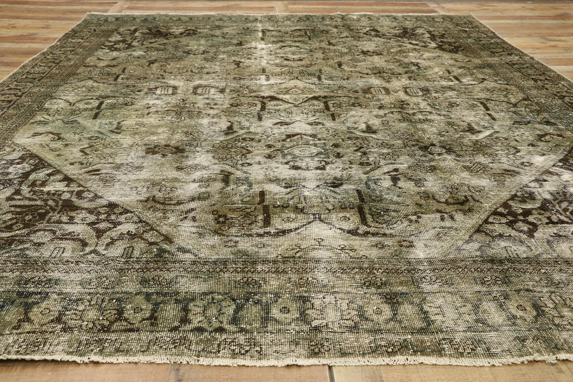 19th Century Distressed Antique Persian Mahal Rug with Modern Industrial Style For Sale
