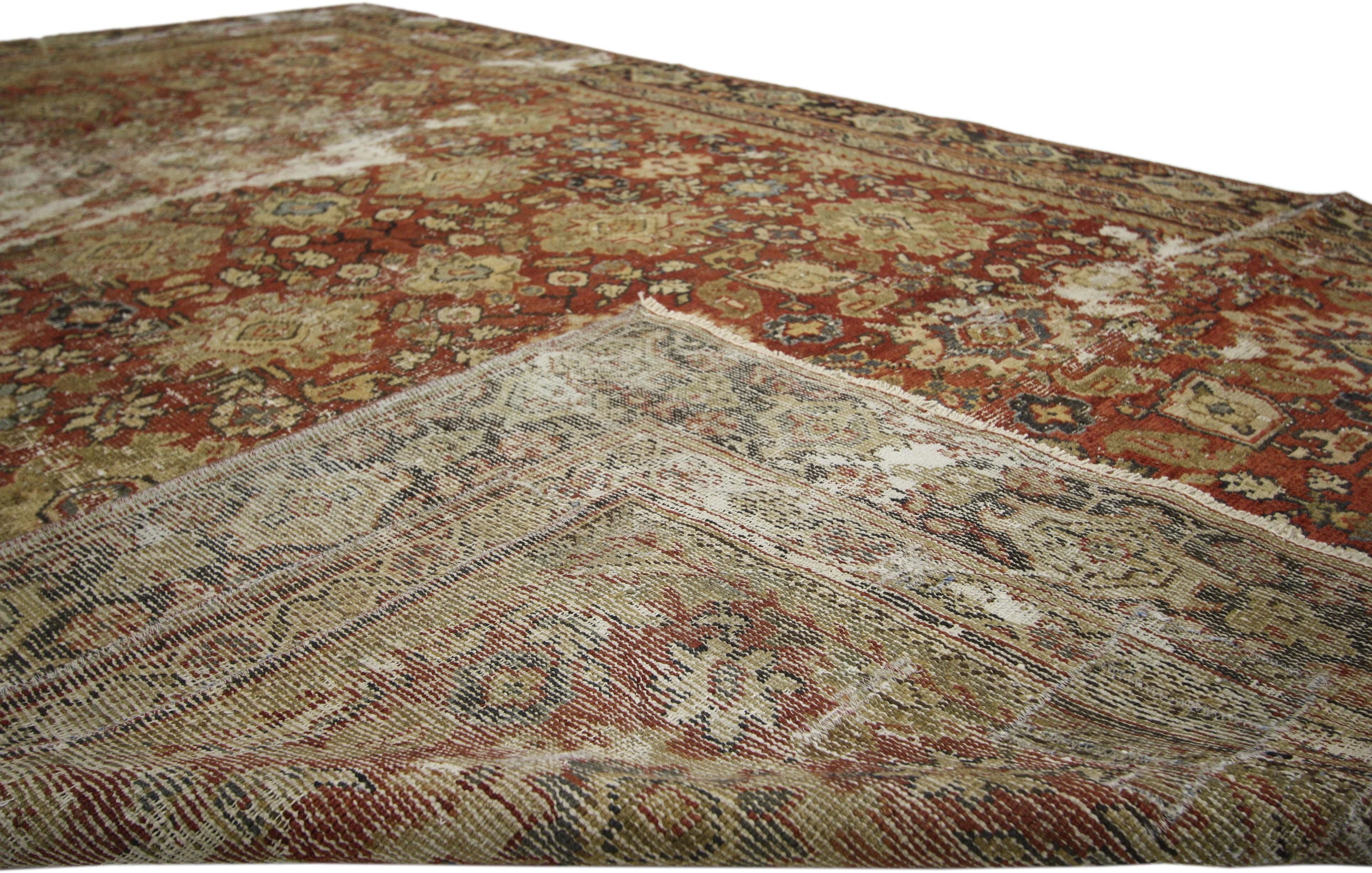 Distressed Antique Persian Mahal Rug with Traditional English Rustic Style  In Distressed Condition For Sale In Dallas, TX