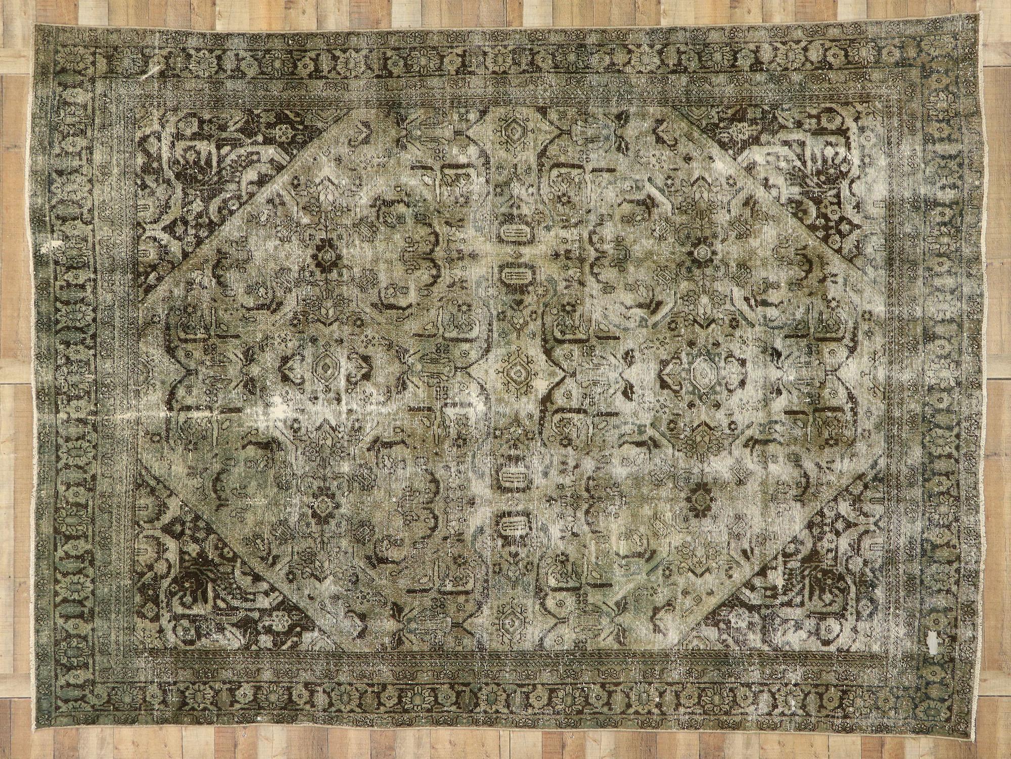 Antiker persischer Mahal-Teppich im Used-Look, 09'00 x 12'02, im Used-Look (Wolle) im Angebot