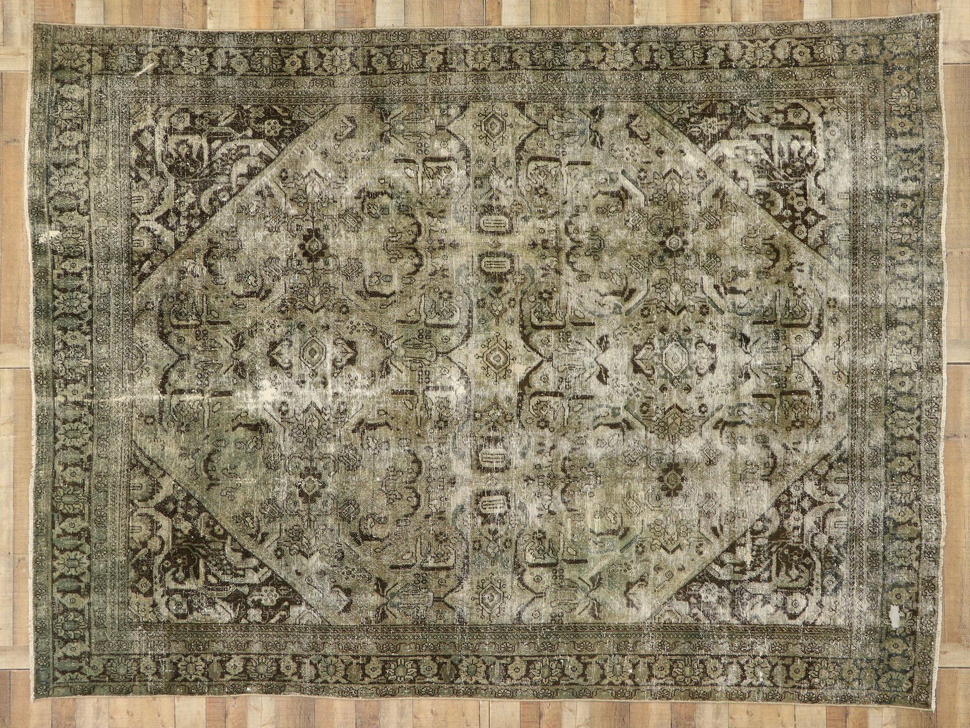 Wool Distressed Antique Persian Mahal Rug with Modern Industrial Style For Sale