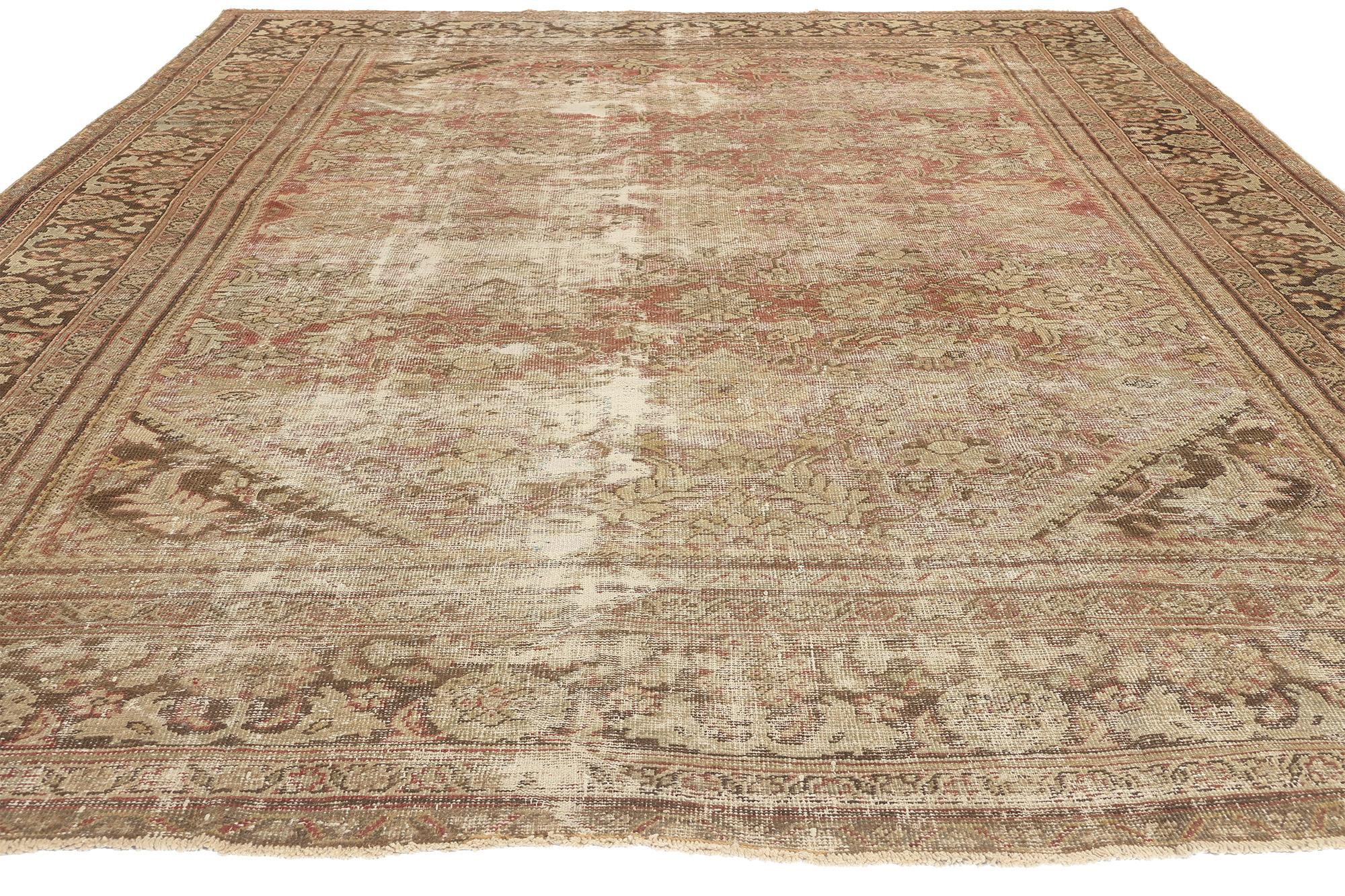 Industrial Late 19th Century Distressed Antique Persian Mahal Rug For Sale