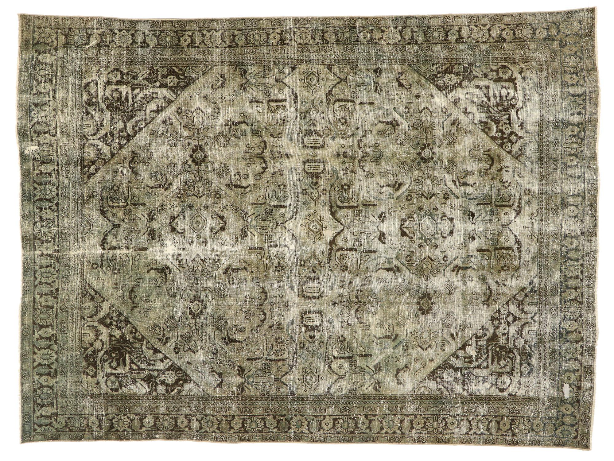 Distressed Antique Persian Mahal Rug with Modern Industrial Style For Sale 1