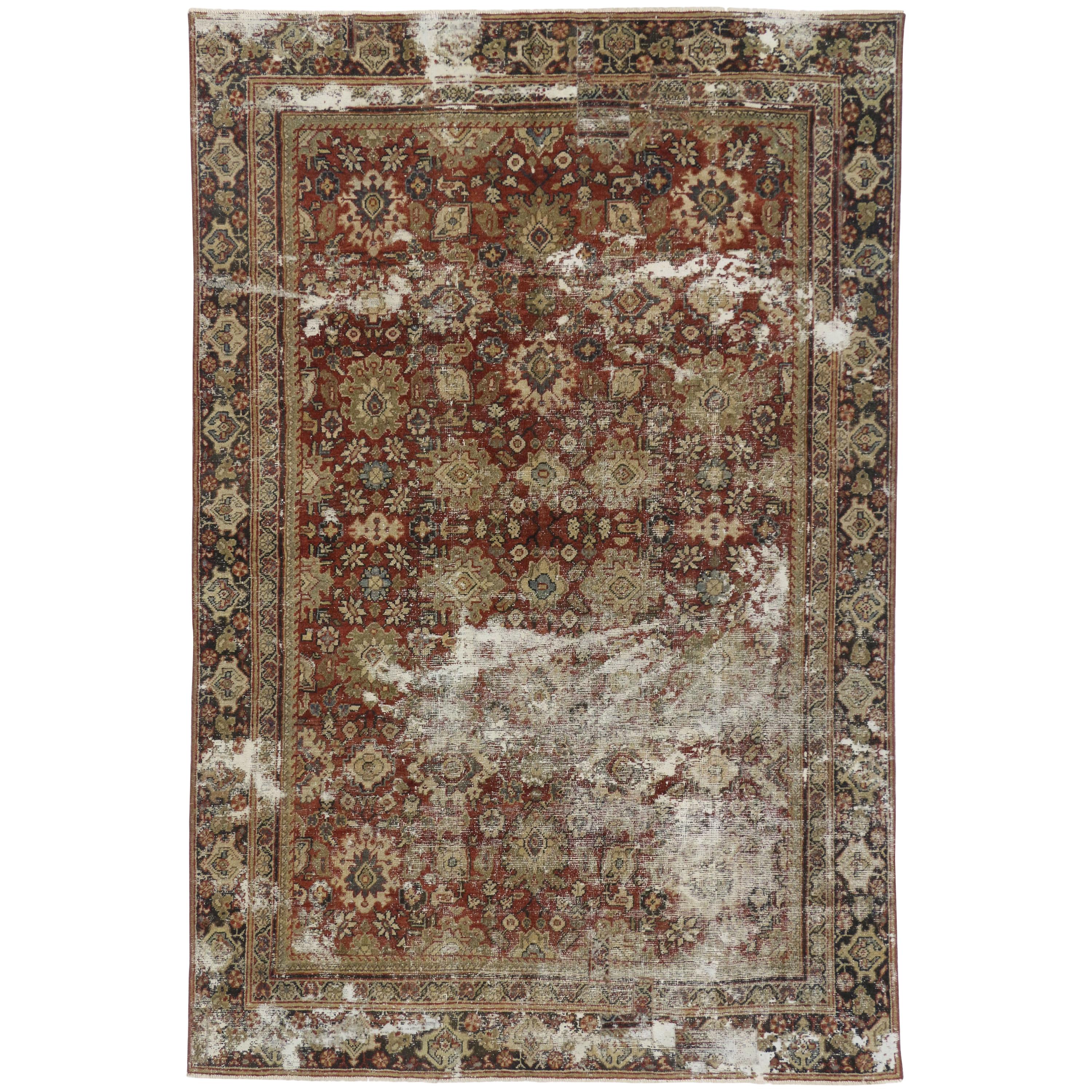 Distressed Antique Persian Mahal Rug with Traditional English Rustic Style