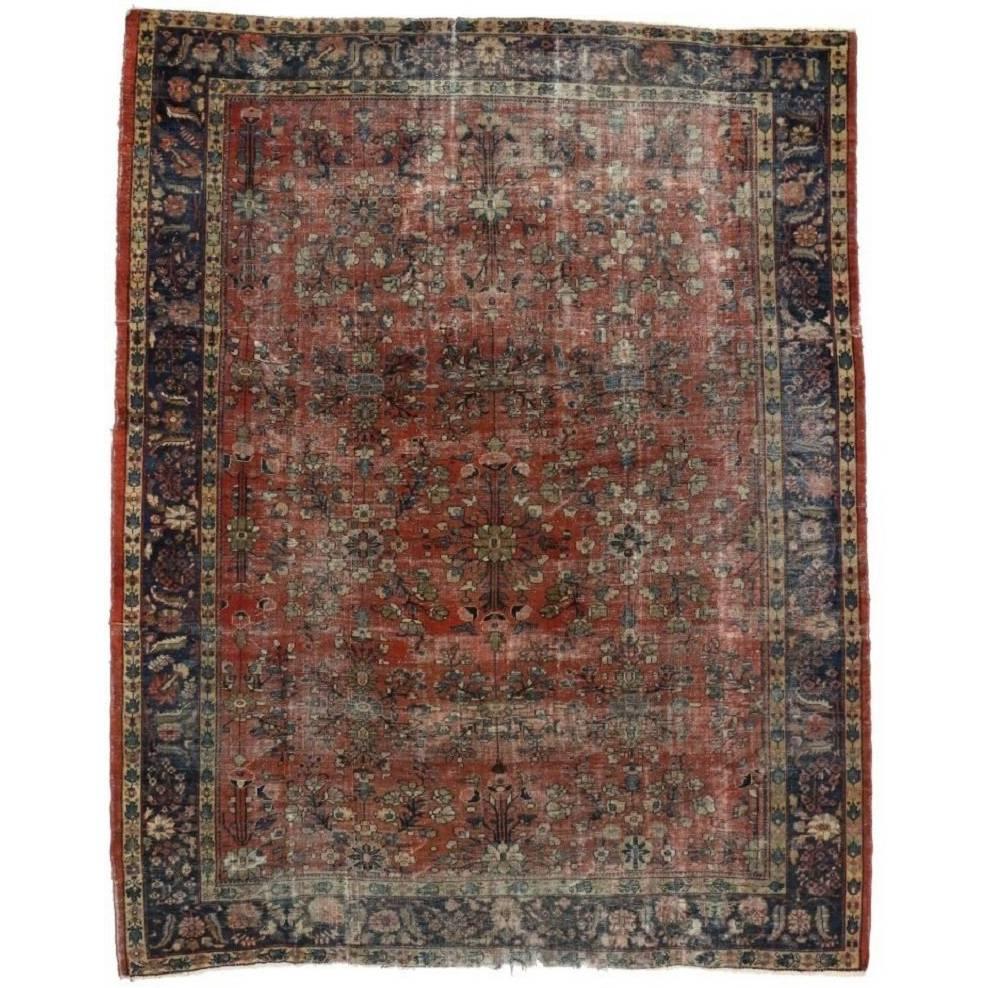 Distressed Overdyed Green Persian Rug with Modern Style at 1stdibs