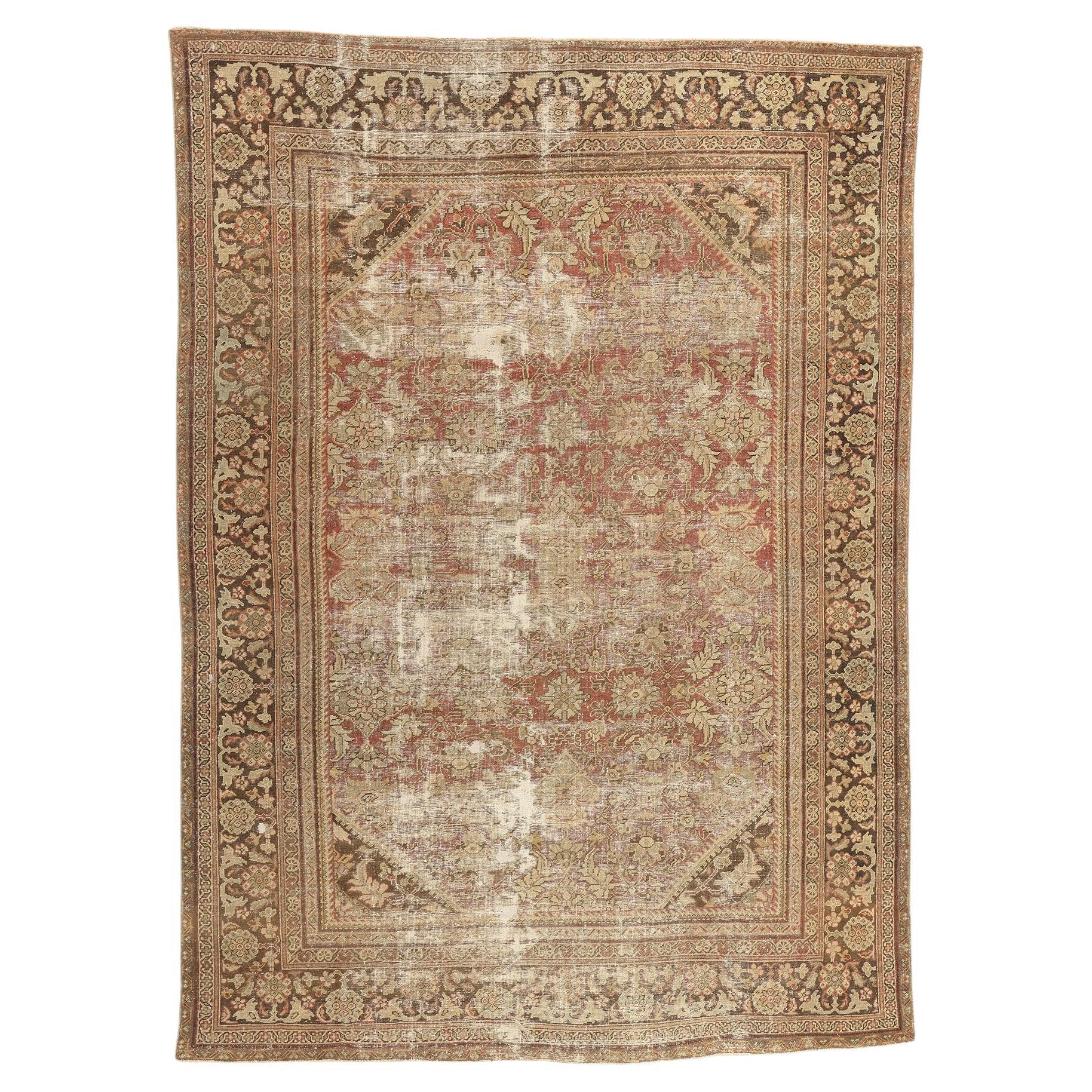 Late 19th Century Distressed Antique Persian Mahal Rug
