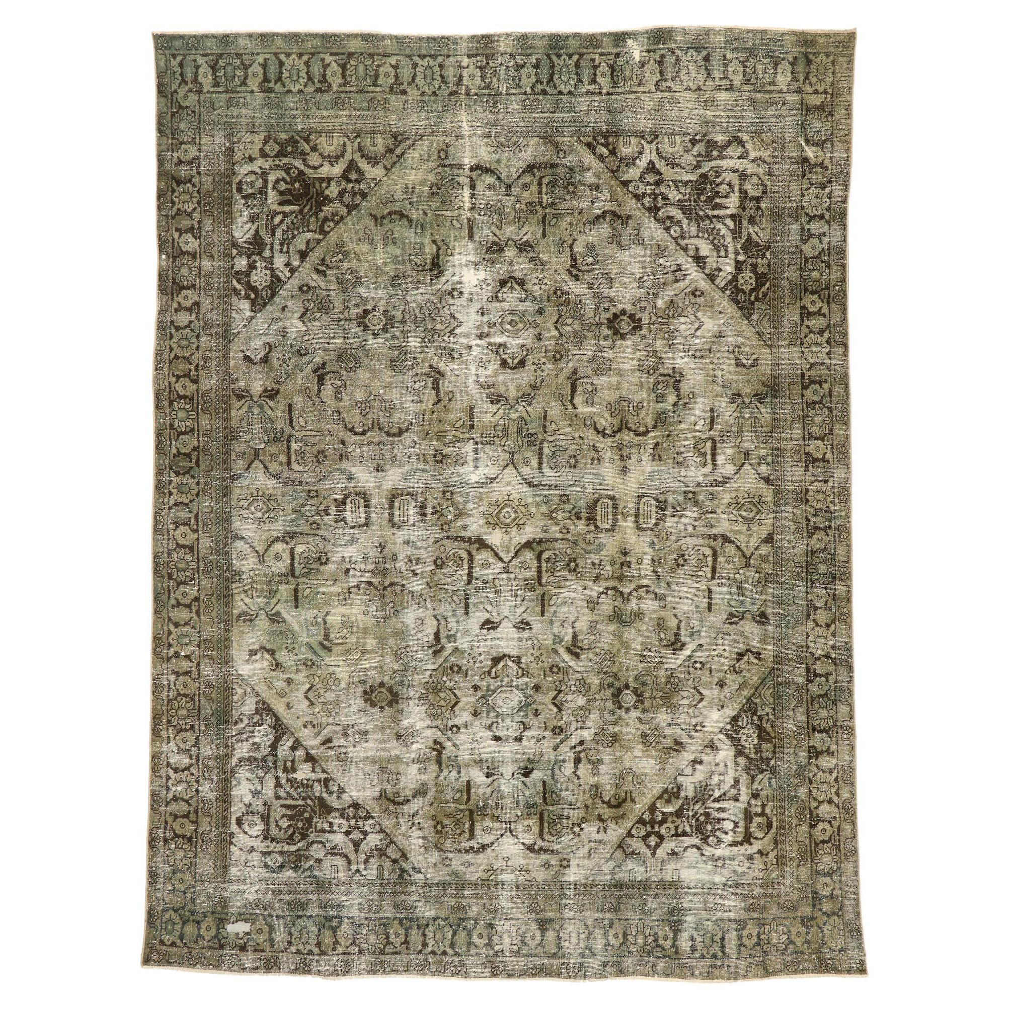 Distressed Antique Persian Mahal Carpet, 09'00 x 12'02