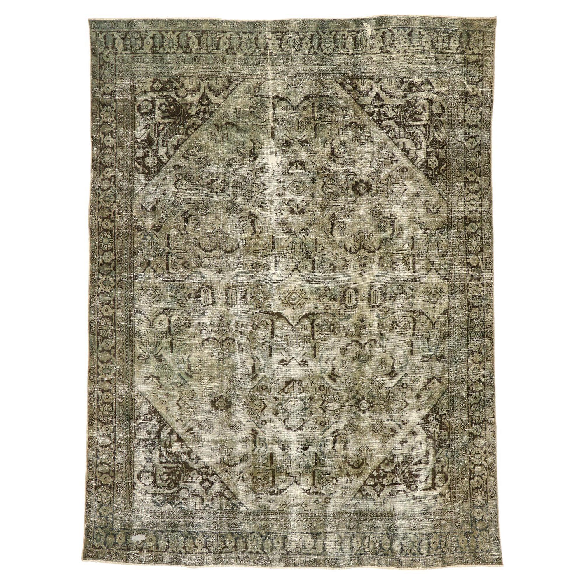 Distressed Antique Persian Mahal Rug with Modern Industrial Style For Sale