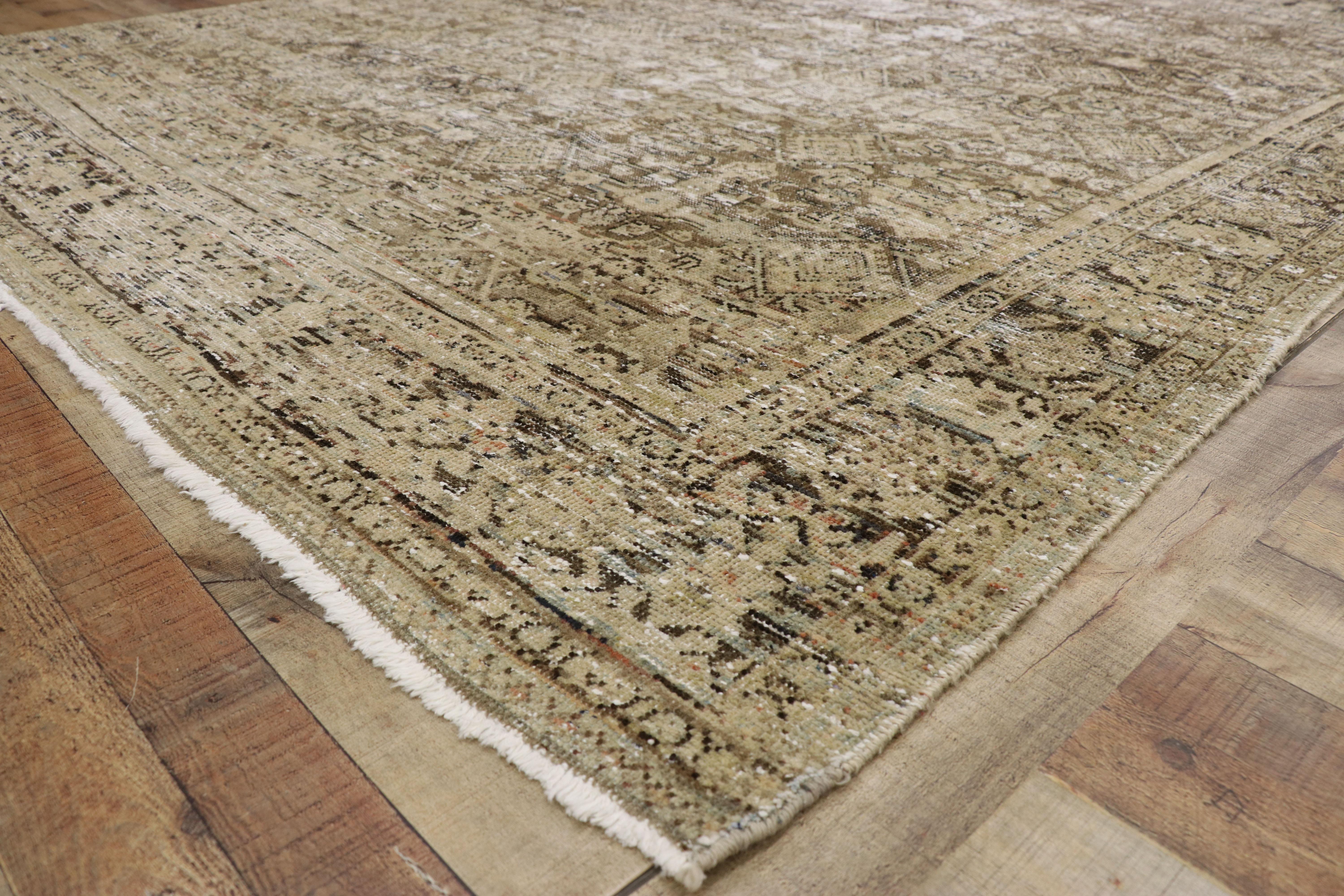Wool Distressed Antique Persian Mahal Rug with Modern Rustic English Manor Style For Sale