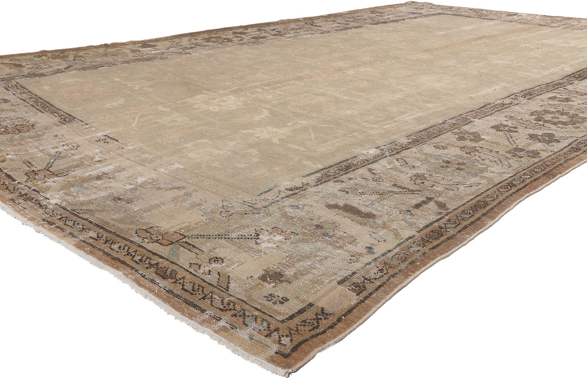 76600 Antique-Worn Persian Mahal Rug, 07'06 x 11'08. 
Weathered charm meets rustic sensibility in this distressed antique-worrn Persian Mahal rug. The faded floral design and neutral earth-tone colors woven into this piece work together creating a