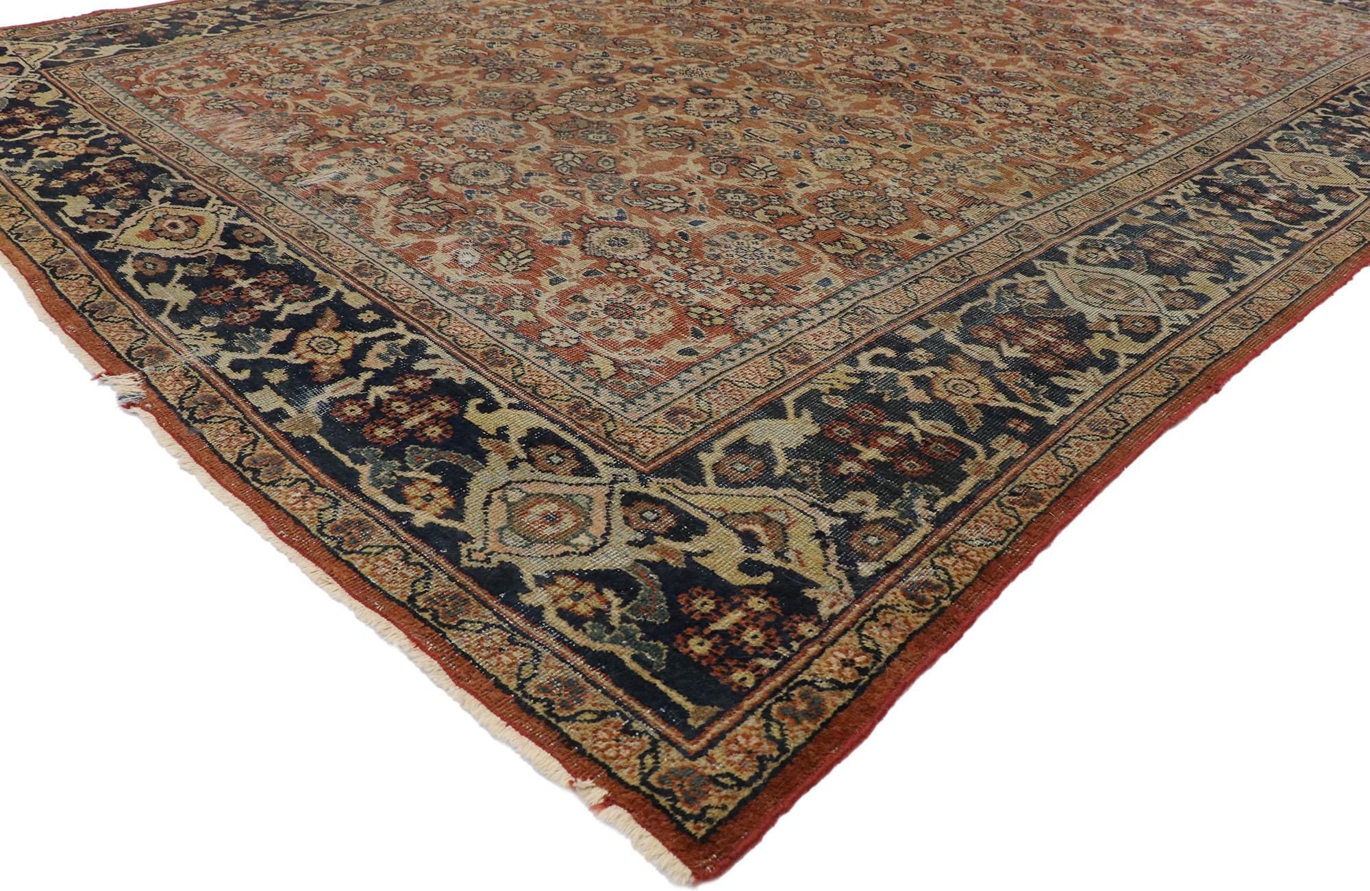 Hand-Knotted Distressed Antique Persian Mahal Rug with Modern Rustic English Style For Sale
