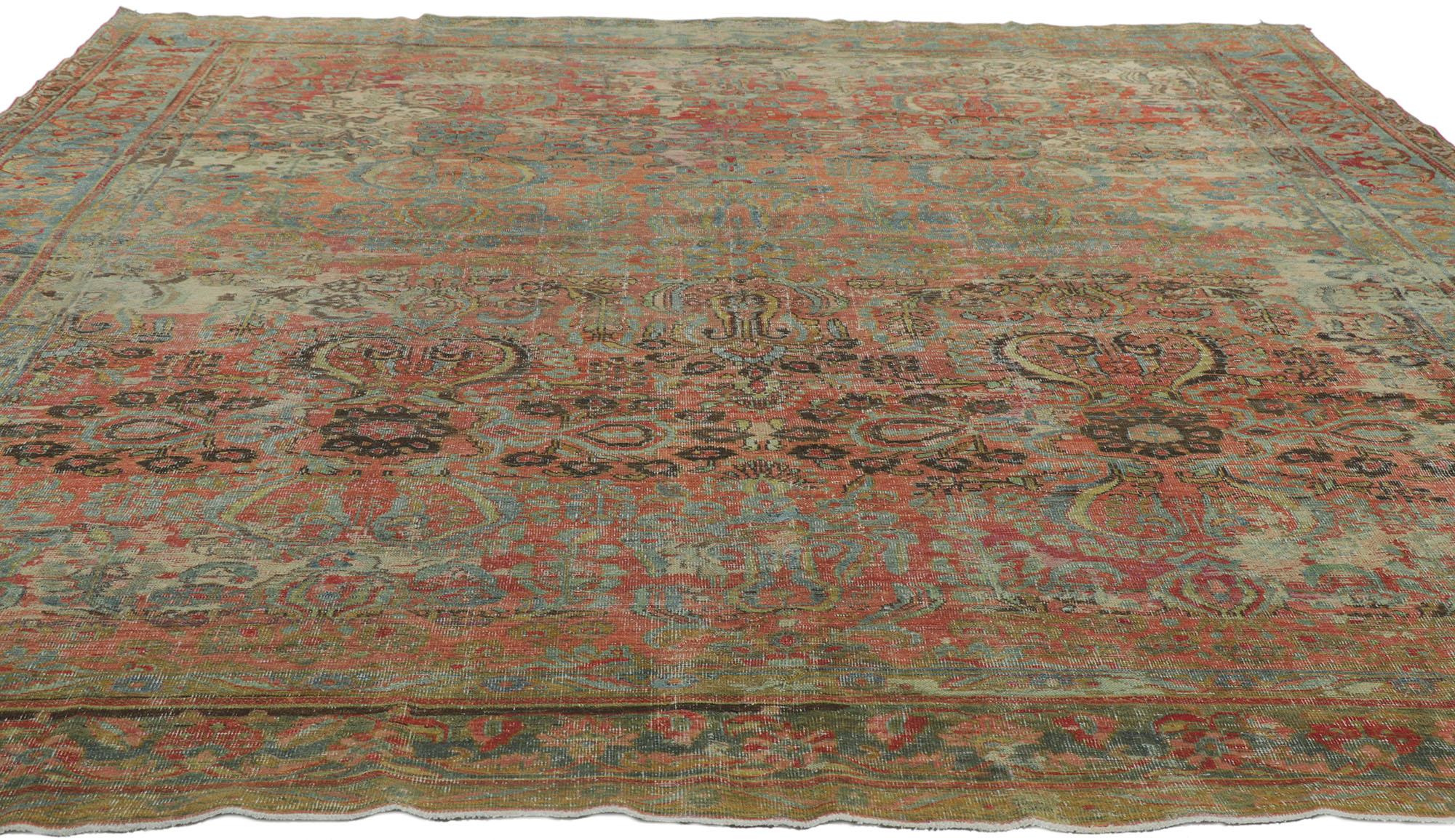 Rustic Distressed Antique Persian Mahal Rug For Sale