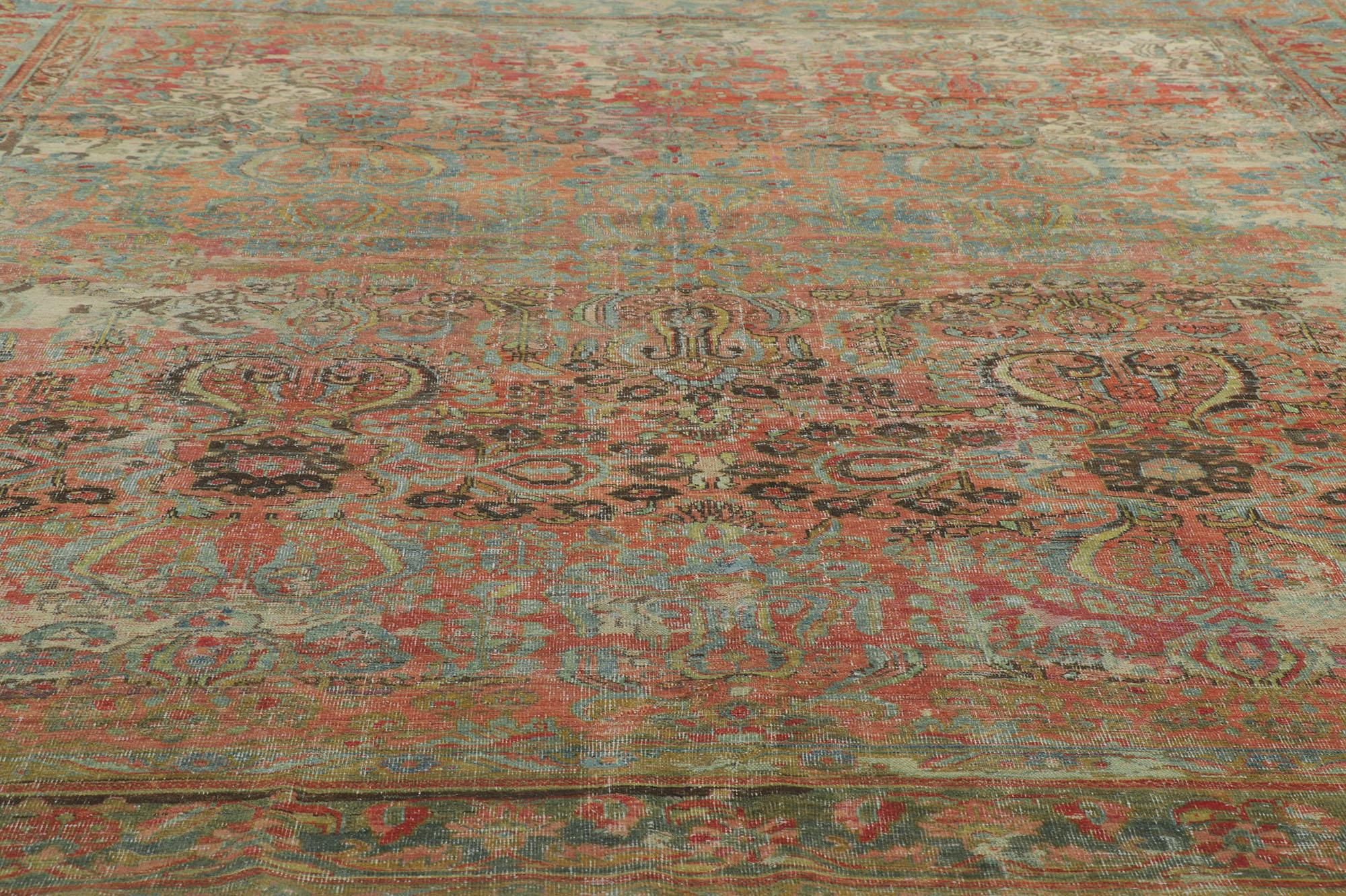 Hand-Knotted Distressed Antique Persian Mahal Rug For Sale