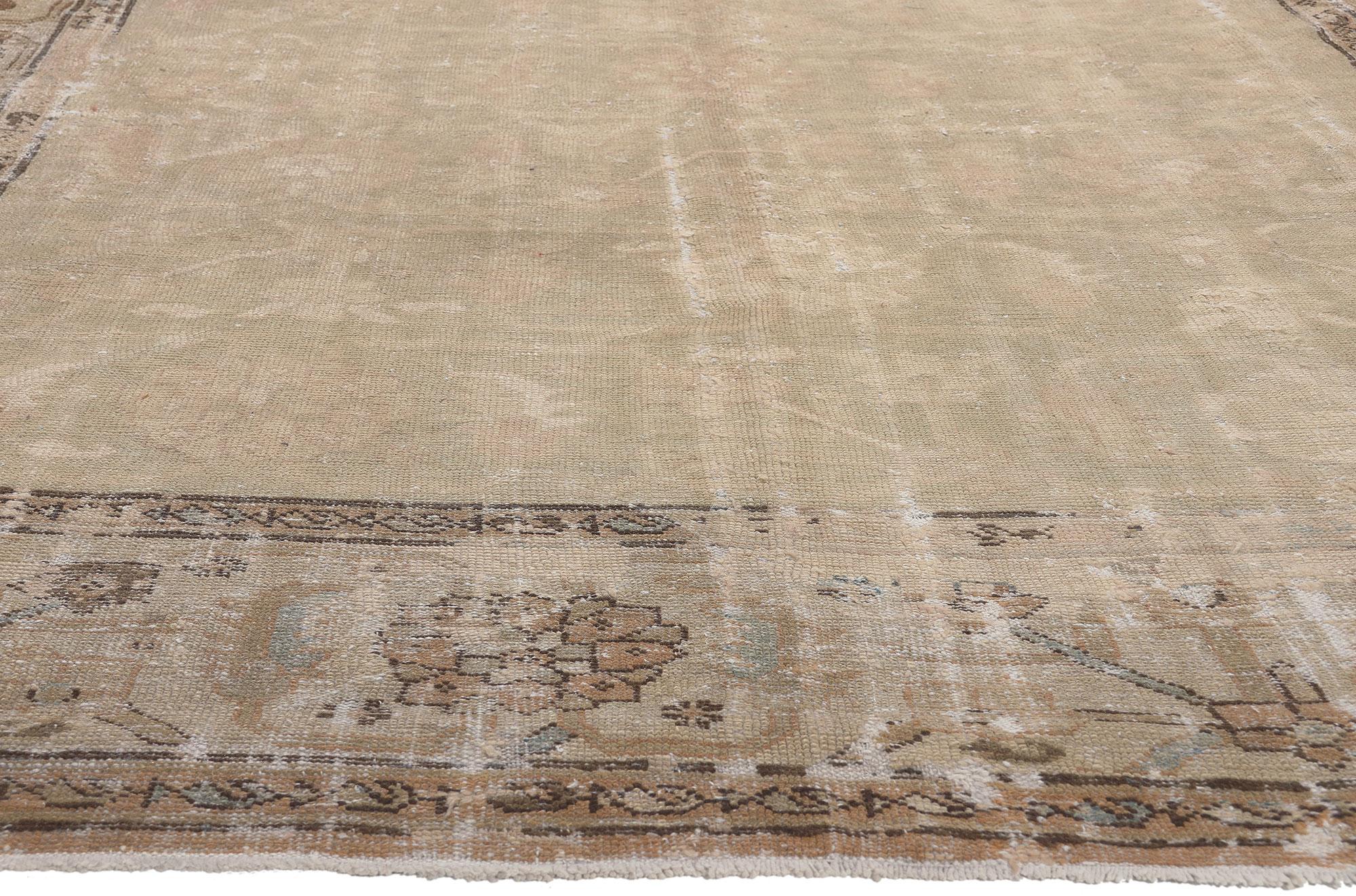 Hand-Knotted Antique-Worn Persian Mahal Rug, Weathered Charm Meets Rustic Sensibility For Sale