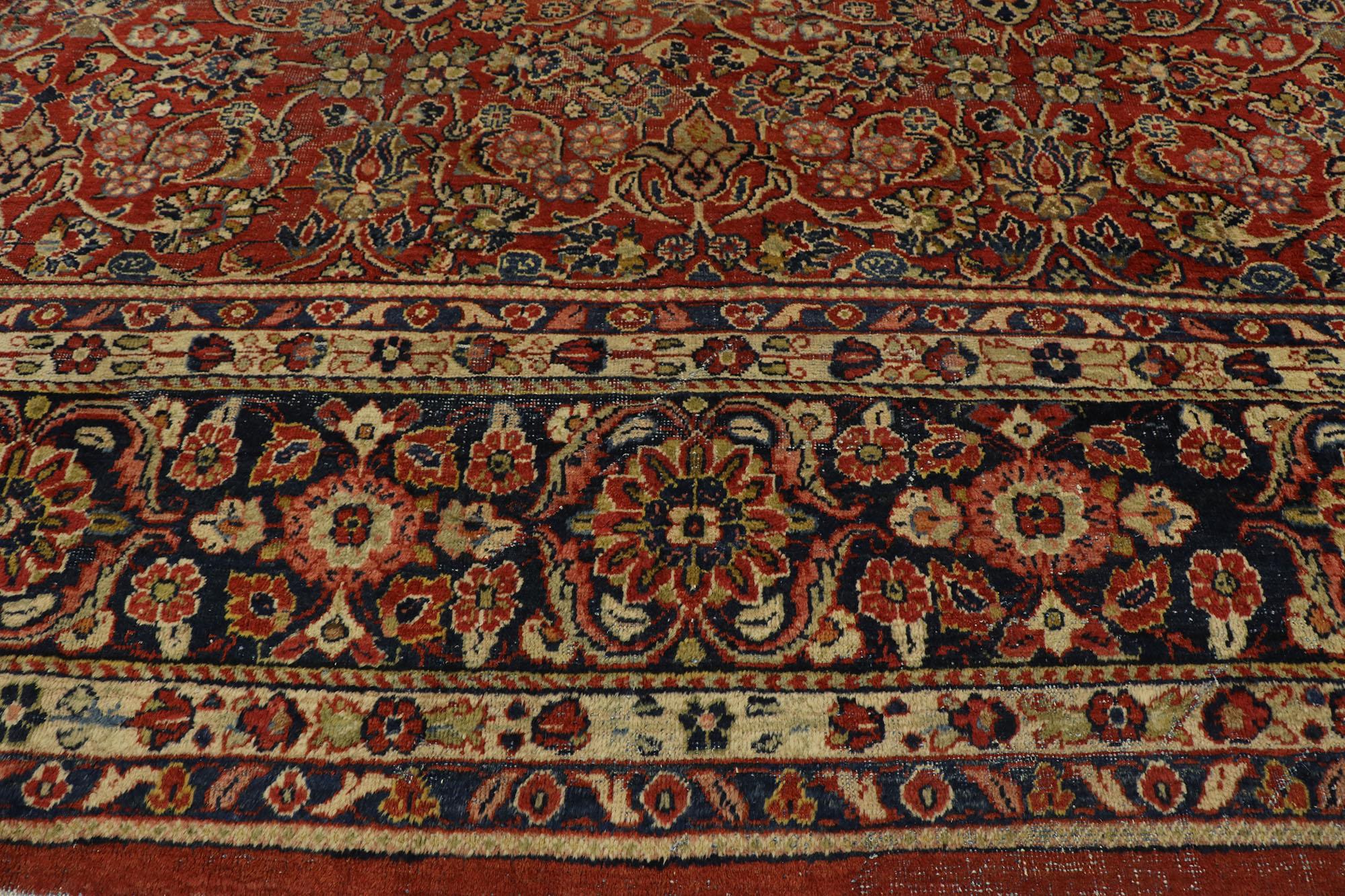 19th Century Distressed Antique Persian Mahal Rug with Modern Rustic English Style For Sale