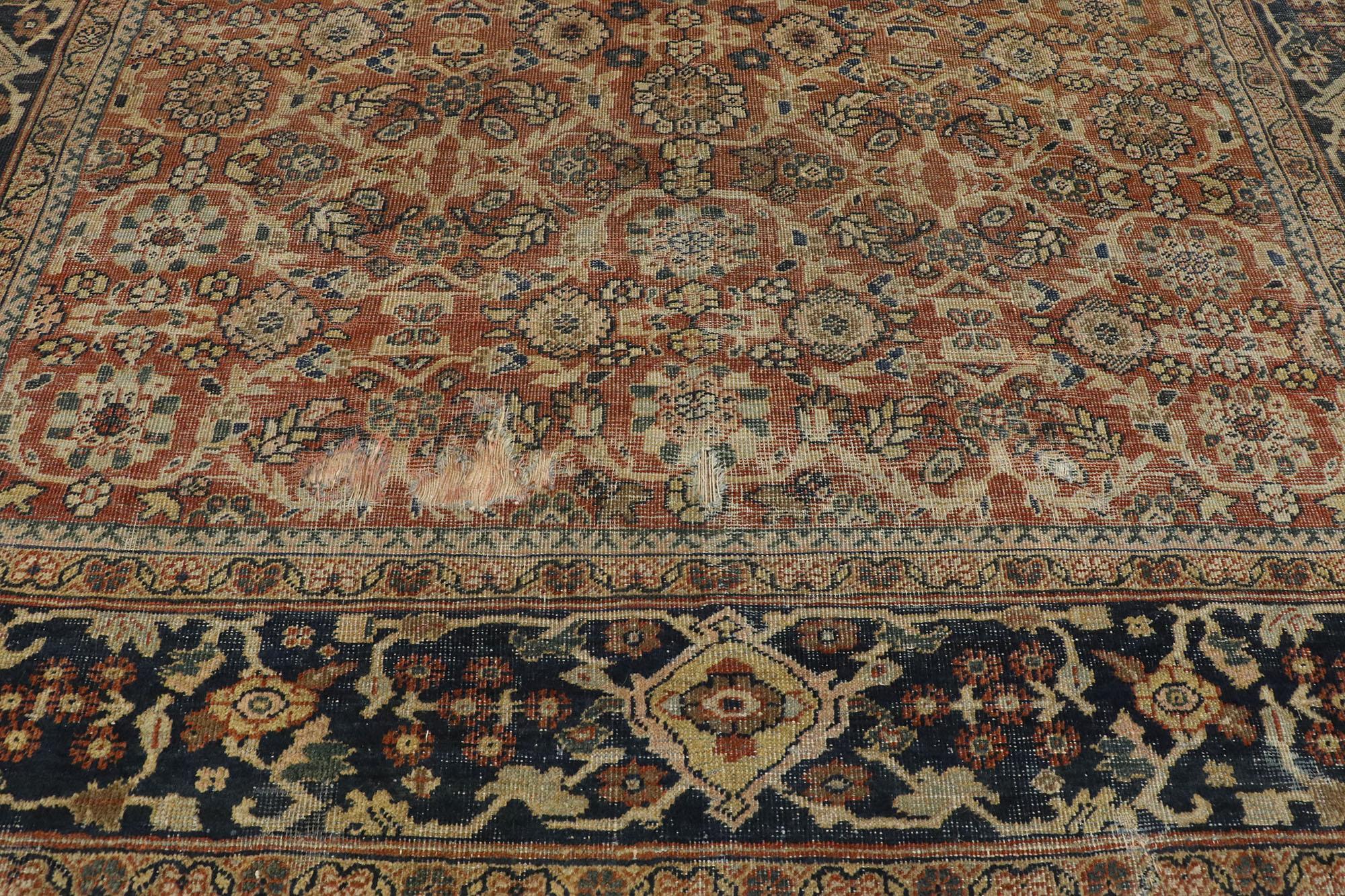 20th Century Distressed Antique Persian Mahal Rug with Modern Rustic English Style For Sale