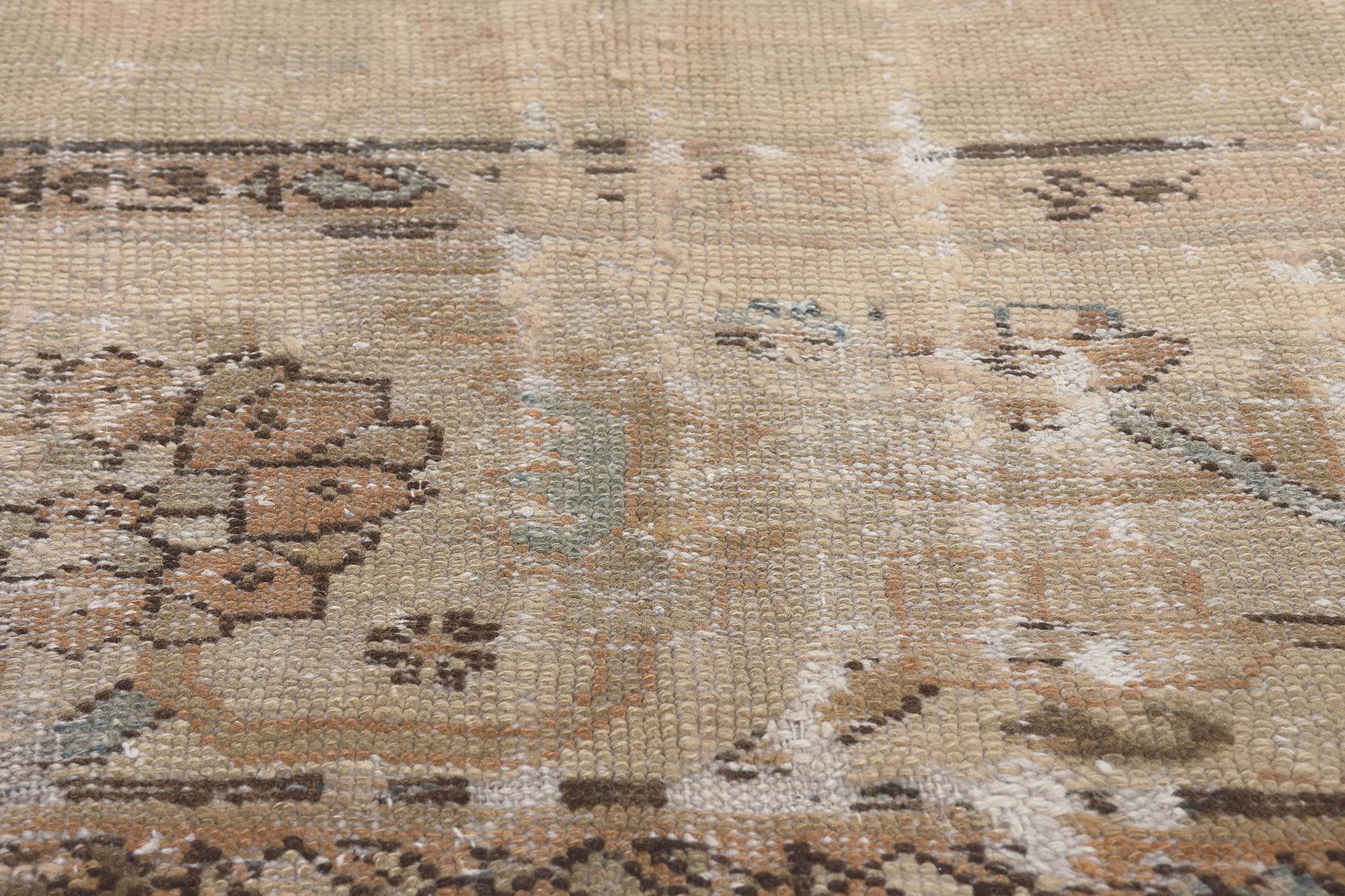 Antique-Worn Persian Mahal Rug, Weathered Charm Meets Rustic Sensibility In Distressed Condition For Sale In Dallas, TX