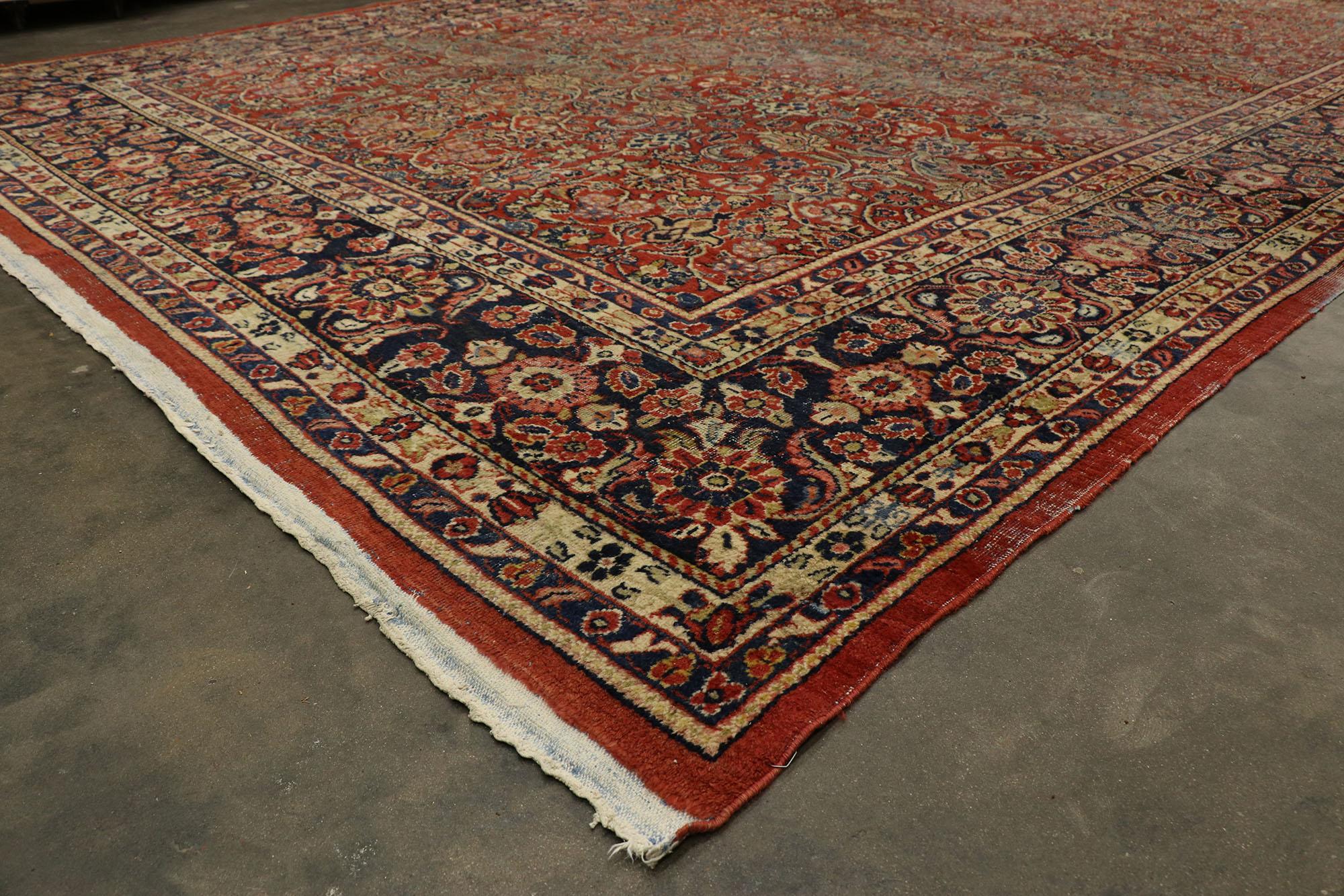 Distressed Antique Persian Mahal Rug with Modern Rustic English Style For Sale 1