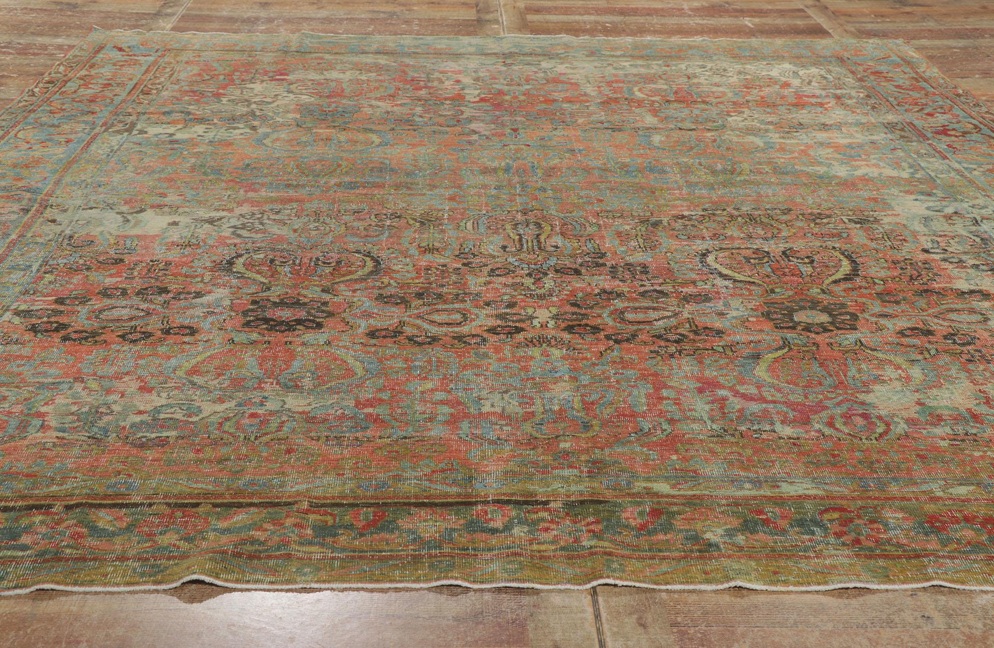 Wool Distressed Antique Persian Mahal Rug For Sale