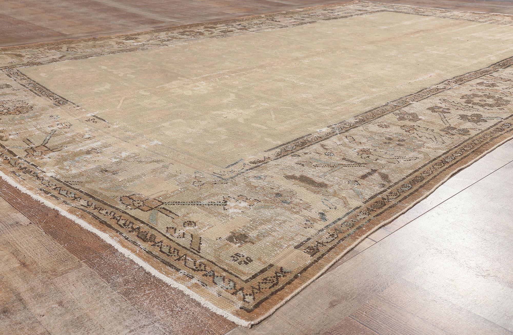 Wool Antique-Worn Persian Mahal Rug, Weathered Charm Meets Rustic Sensibility For Sale