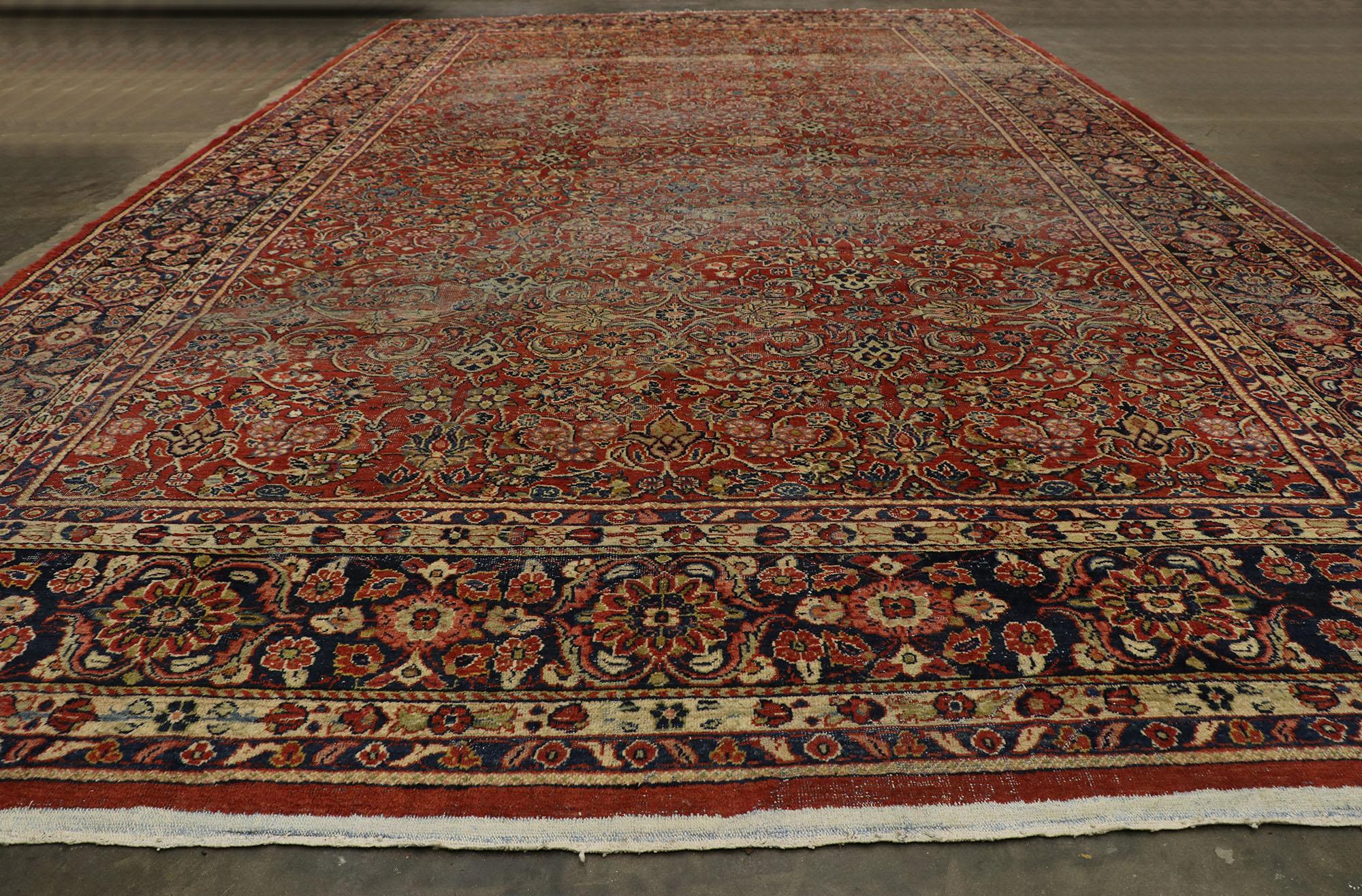 Distressed Antique Persian Mahal Rug with Modern Rustic English Style For Sale 2