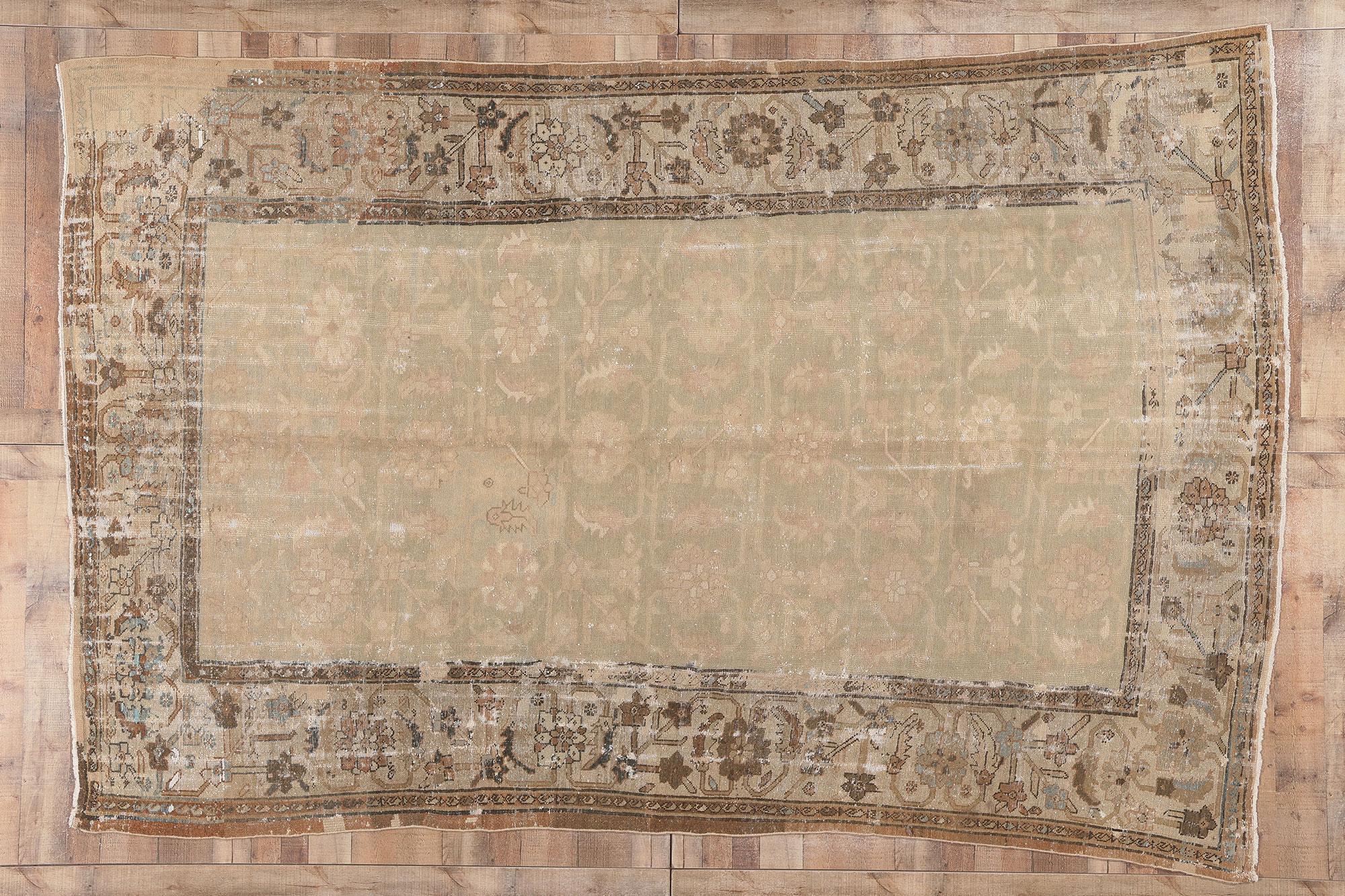 Antique-Worn Persian Mahal Rug, Weathered Charm Meets Rustic Sensibility For Sale 2