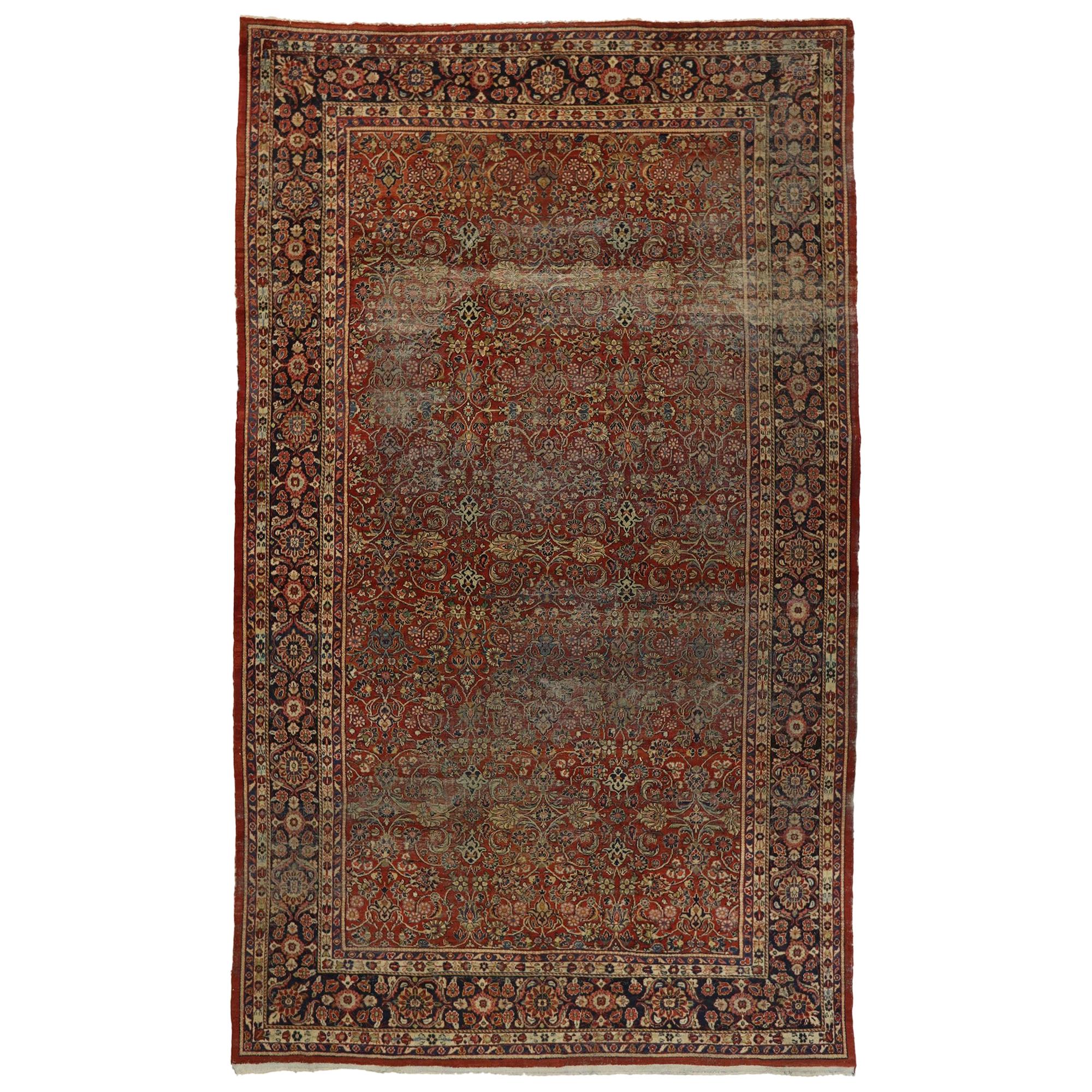 Distressed Antique Persian Mahal Rug with Modern Rustic English Style