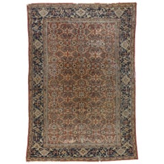 Distressed Antique Persian Mahal Rug with Modern Rustic English Style