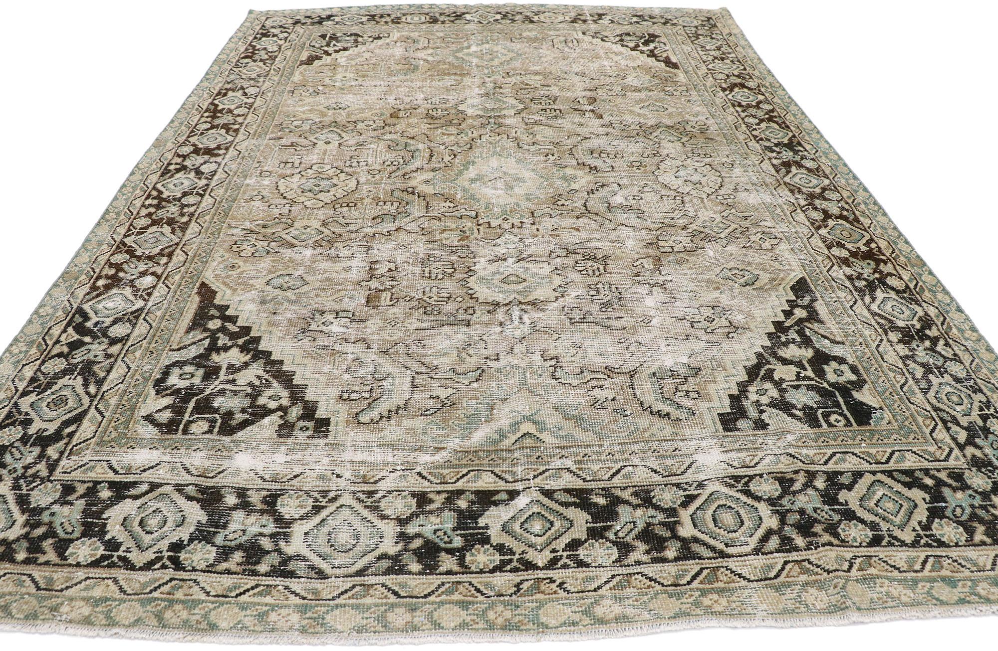 Hand-Knotted Distressed Antique Persian Mahal Rug with Modern Rustic Industrial Style For Sale