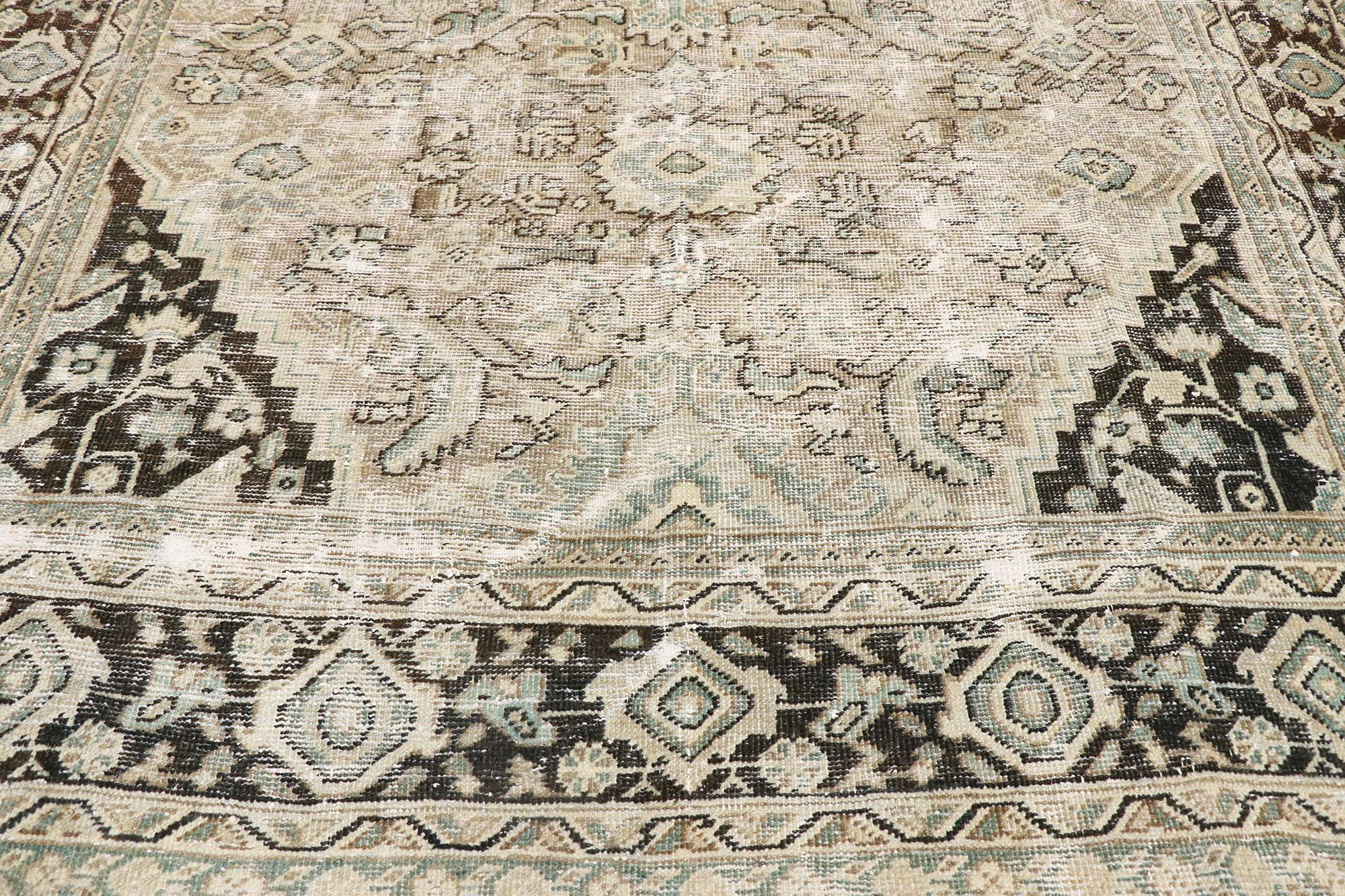 Distressed Antique Persian Mahal Rug with Modern Rustic Industrial Style In Distressed Condition For Sale In Dallas, TX