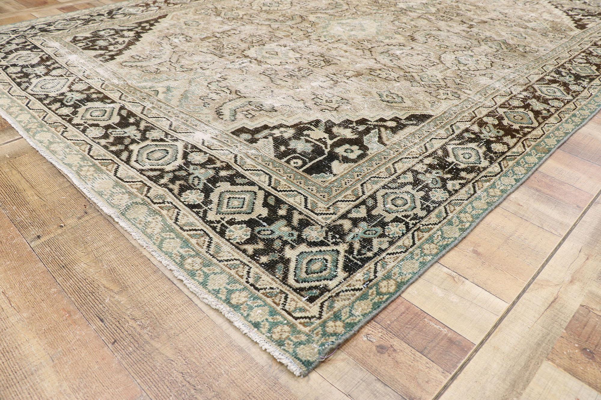 Wool Distressed Antique Persian Mahal Rug with Modern Rustic Industrial Style For Sale
