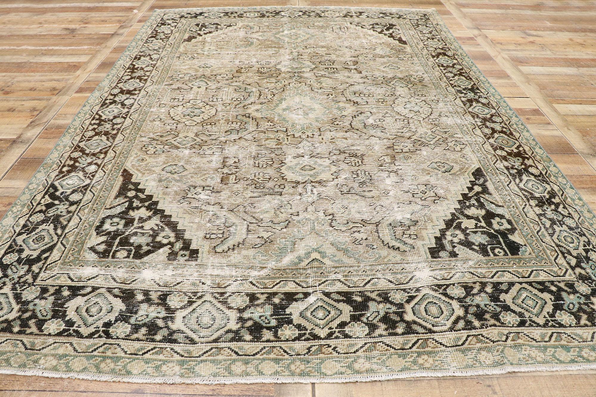 Distressed Antique Persian Mahal Rug with Modern Rustic Industrial Style For Sale 1