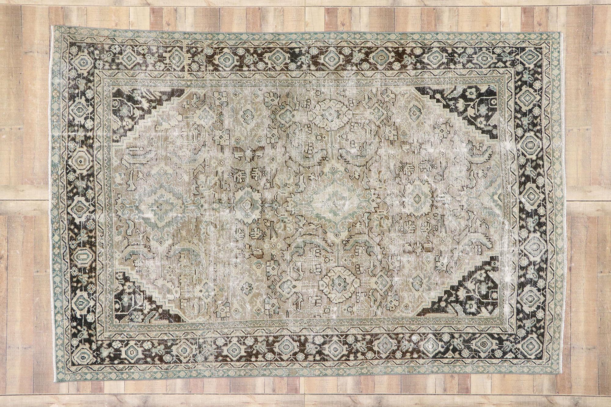 Distressed Antique Persian Mahal Rug with Modern Rustic Industrial Style For Sale 2