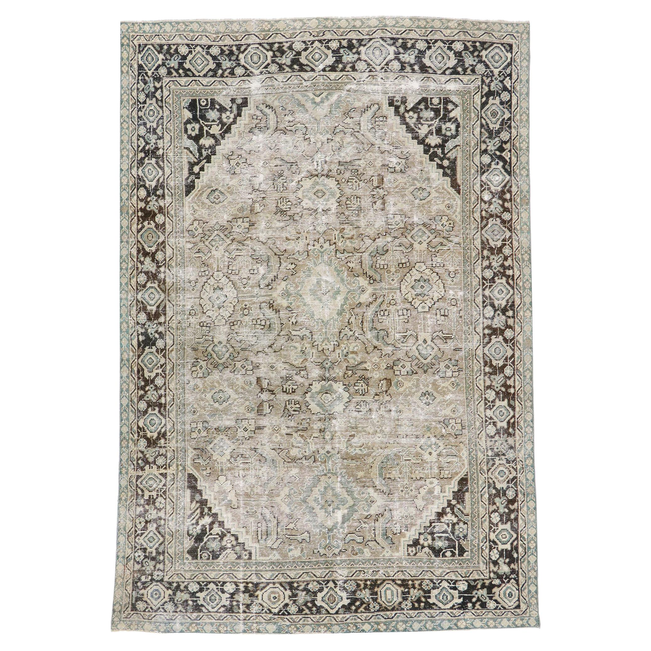 Distressed Antique Persian Mahal Rug with Modern Rustic Industrial Style For Sale