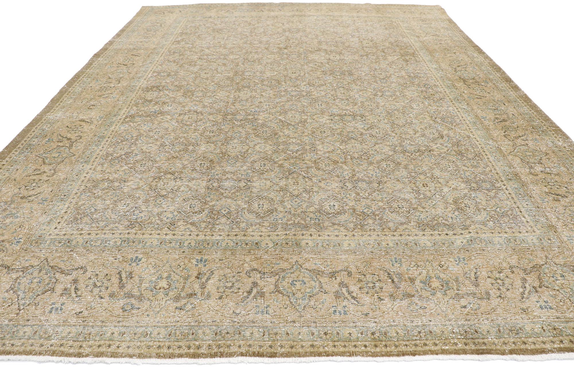 Tabriz Distressed Antique Persian Mahal Rug with Modern Rustic Shaker Style