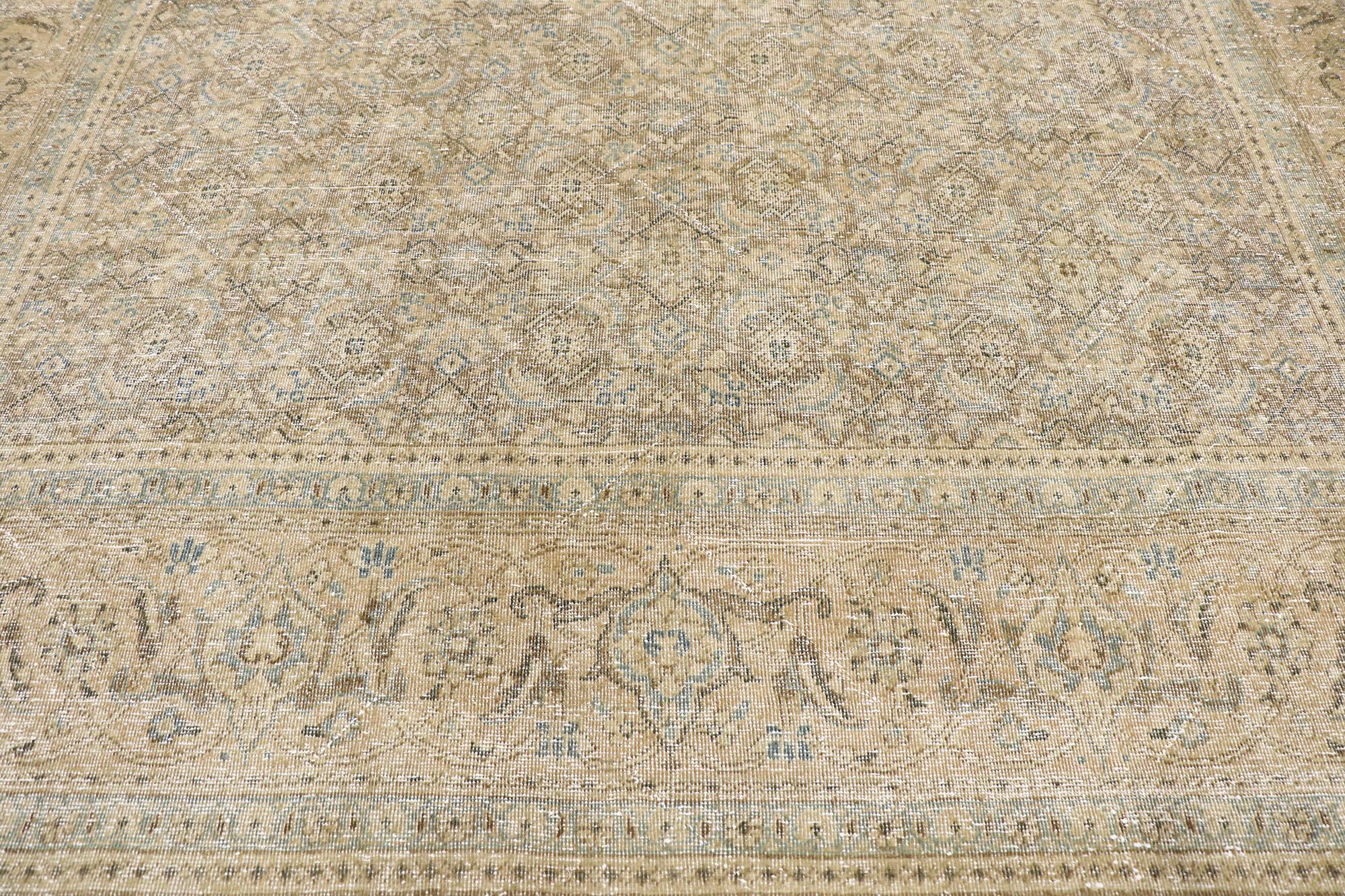 Hand-Knotted Distressed Antique Persian Mahal Rug with Modern Rustic Shaker Style