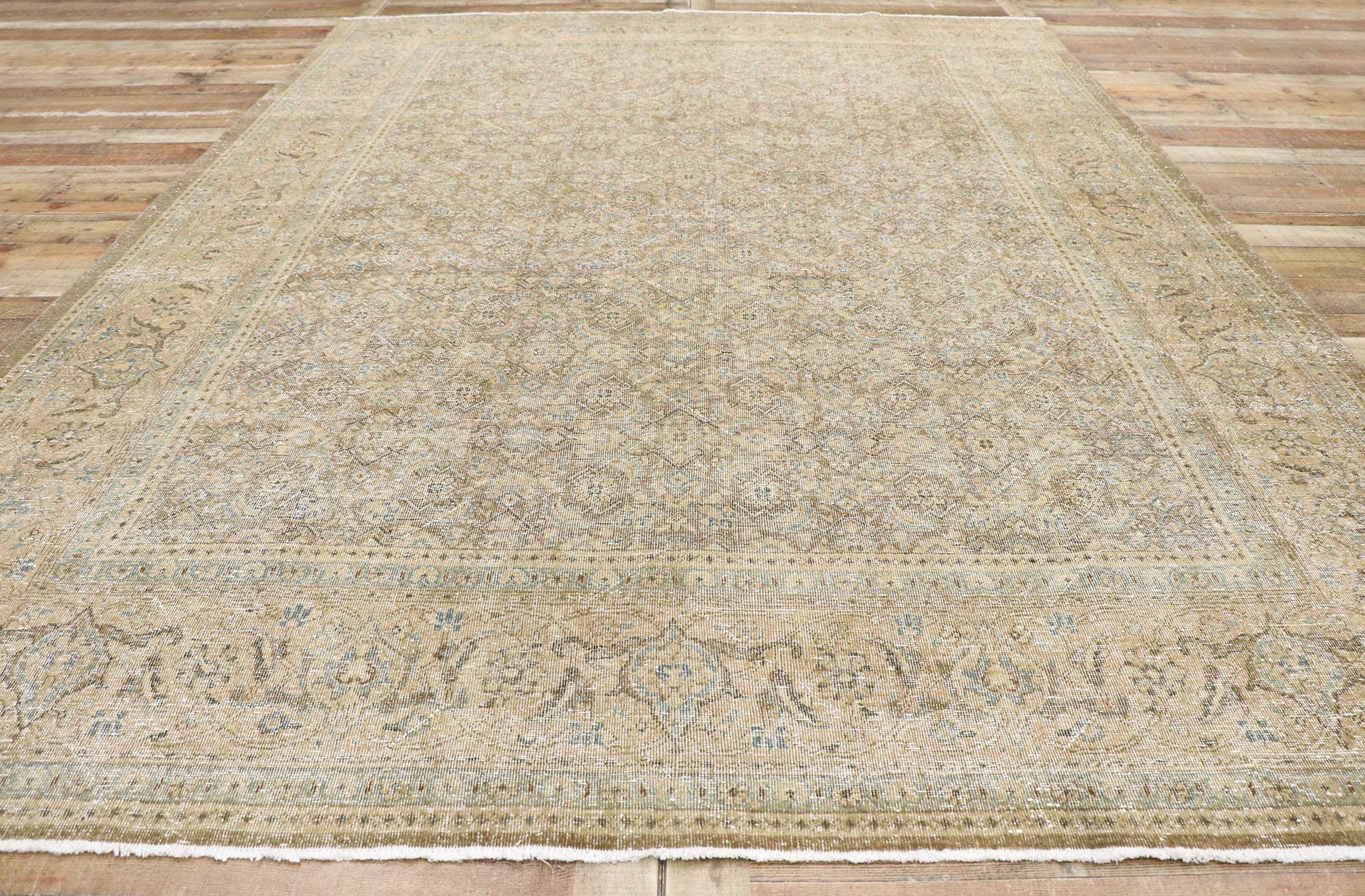 Wool Distressed Antique Persian Mahal Rug with Modern Rustic Shaker Style