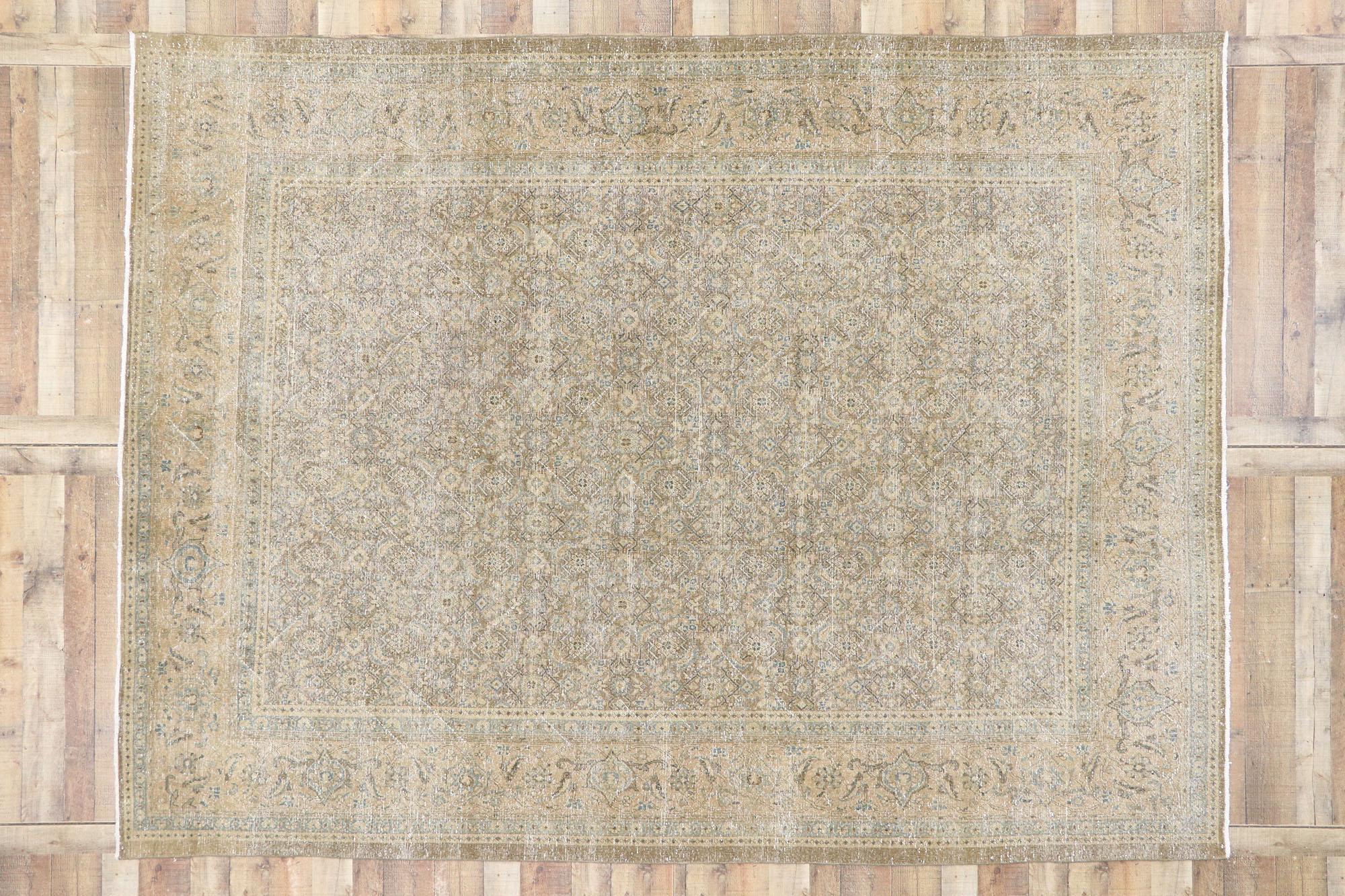 Distressed Antique Persian Mahal Rug with Modern Rustic Shaker Style 1