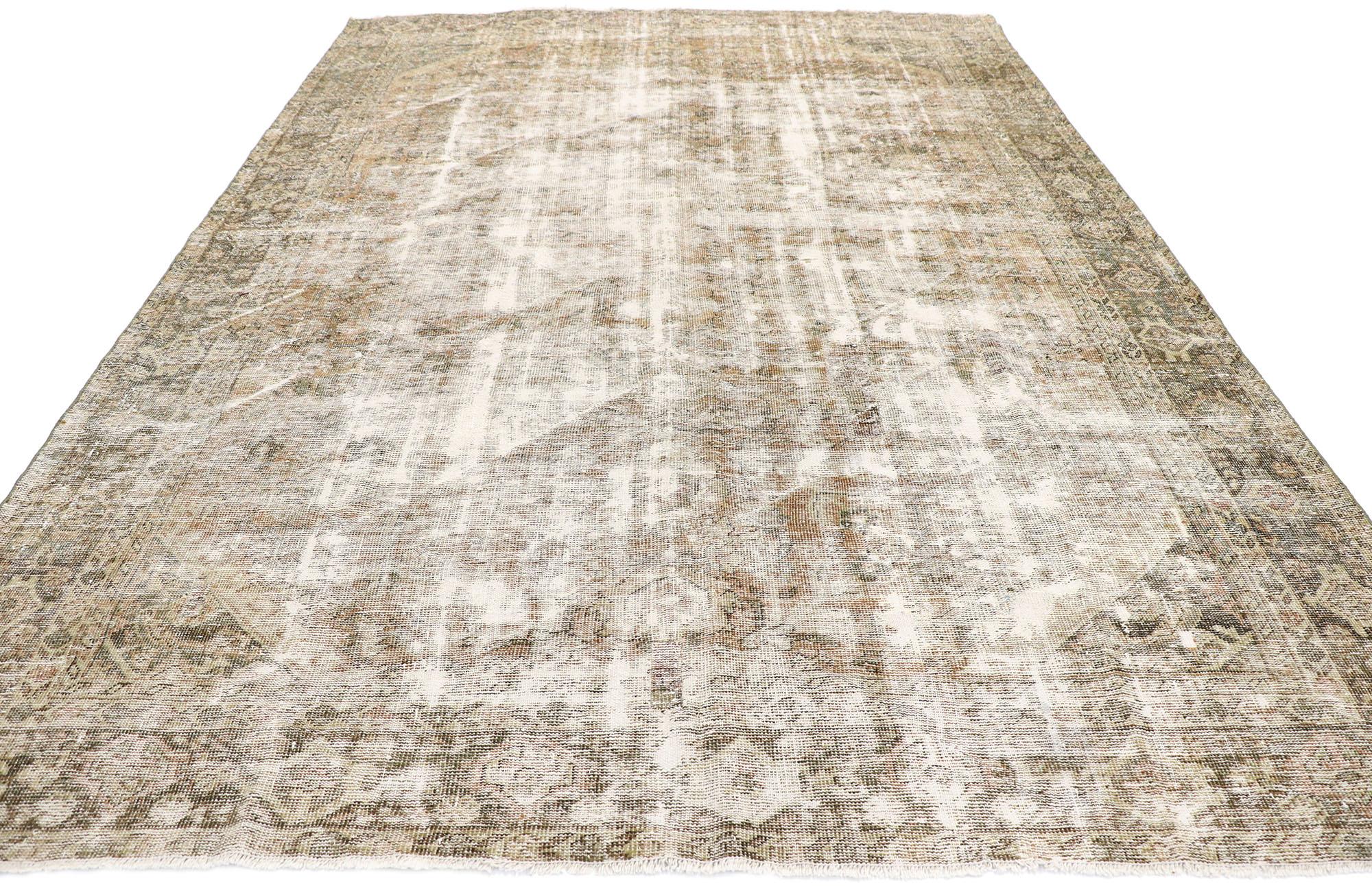 Tabriz Distressed Antique Persian Mahal Rug with Modern Rustic Style