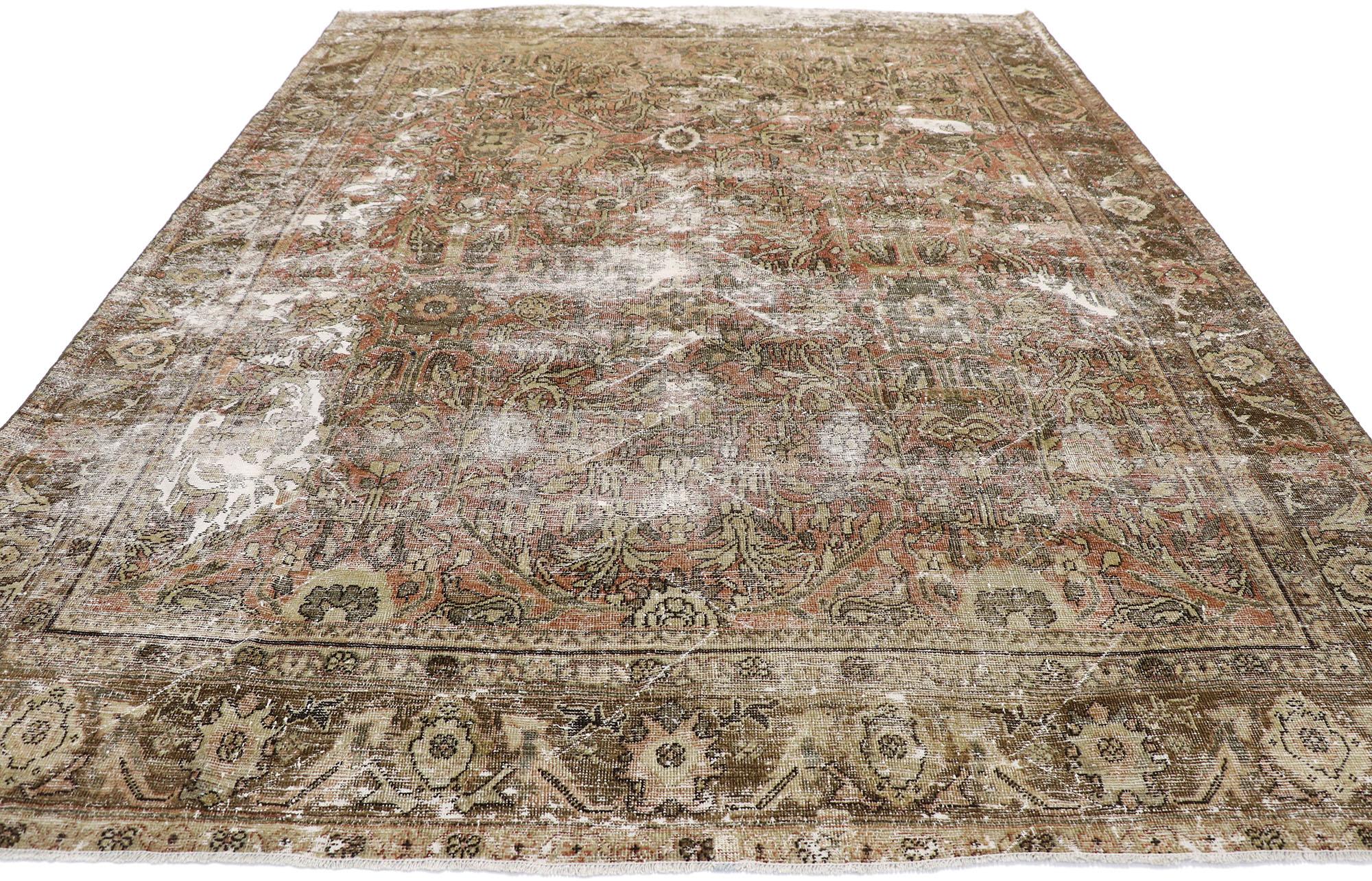 Tabriz Distressed Antique Persian Mahal Rug with Modern Rustic Style For Sale