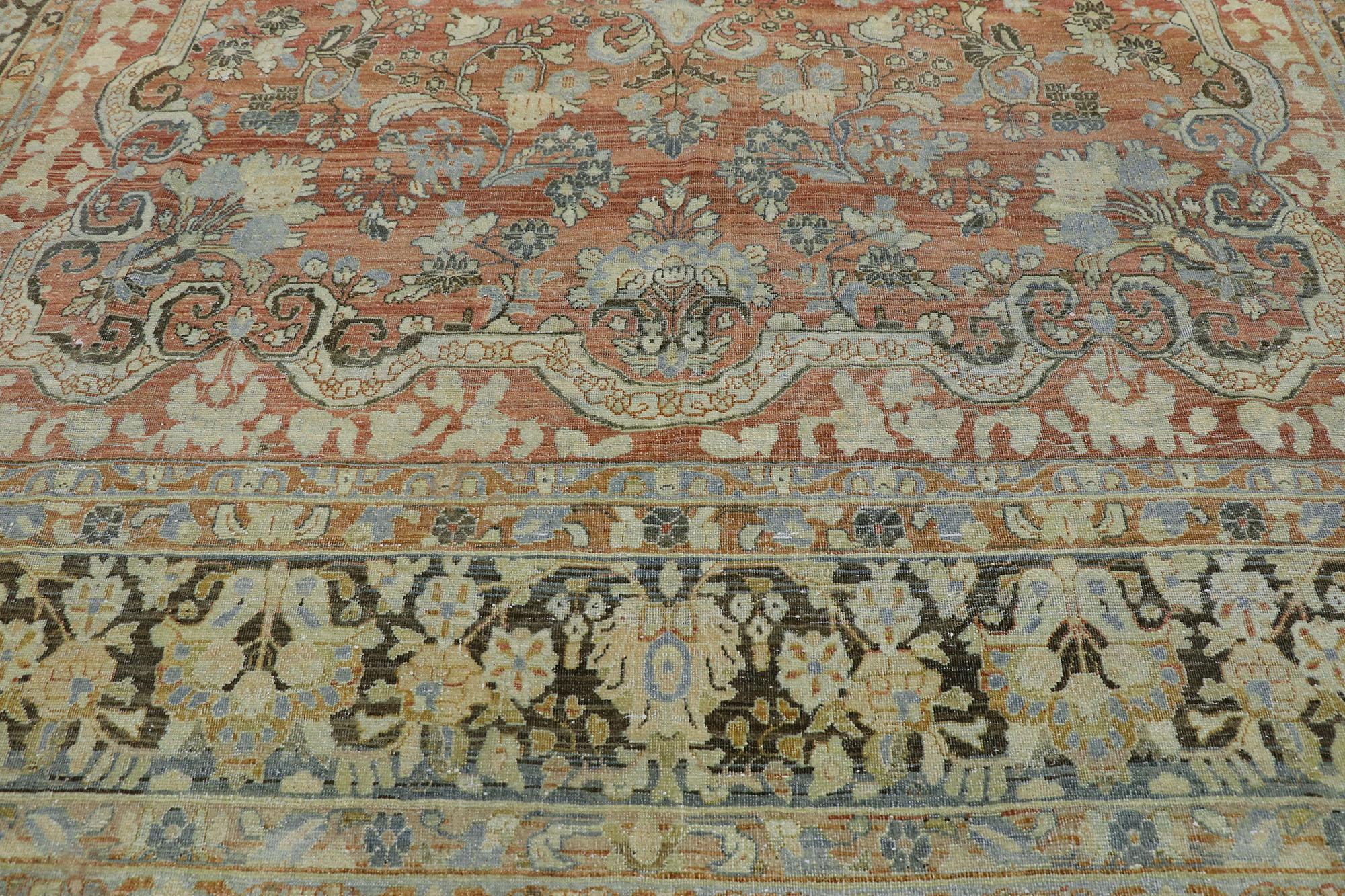 Hand-Knotted Distressed Antique Persian Mahal Rug with Modern Rustic Style